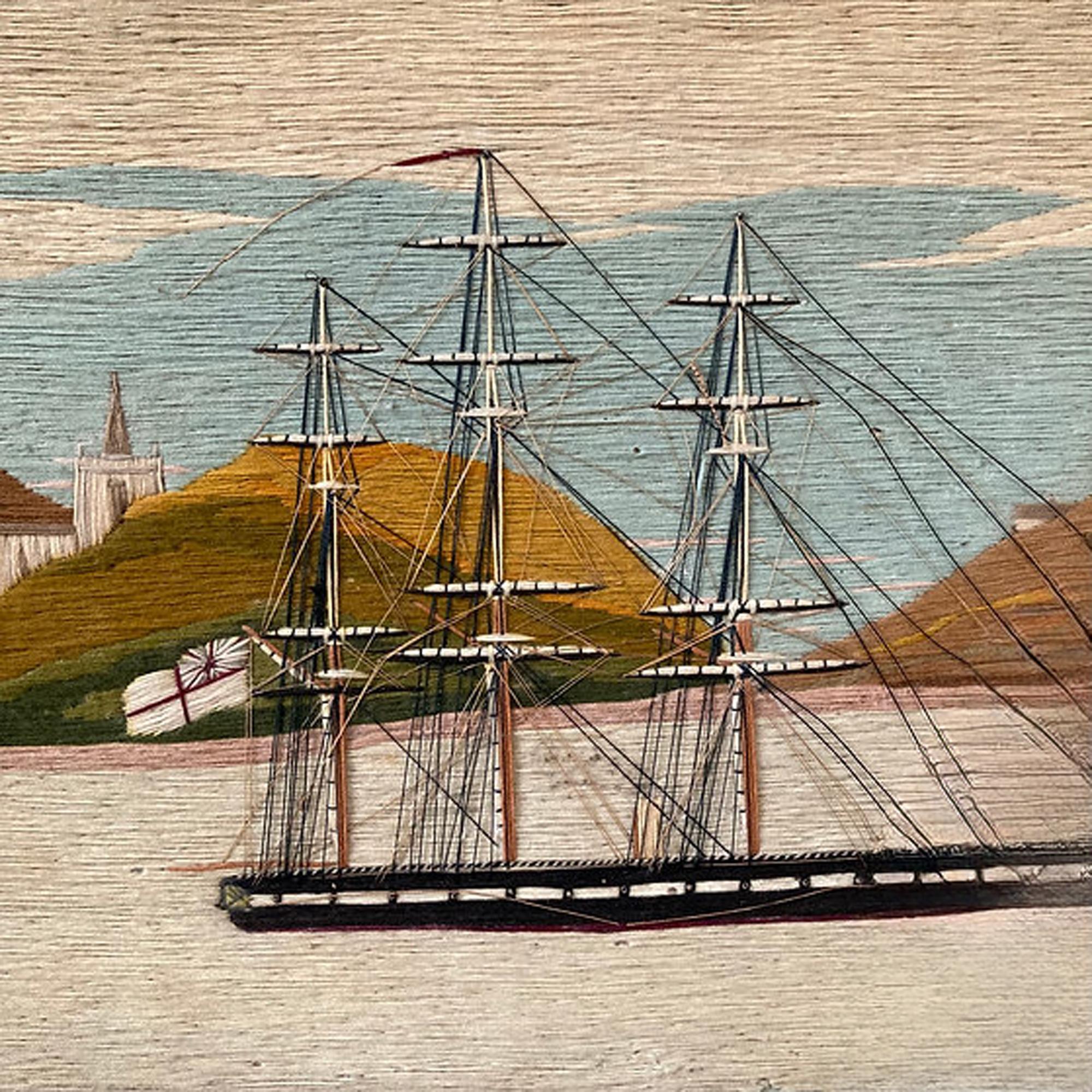 British Sailor's Woolwork of Royal Navy Ship Anchored in Bay For Sale 1