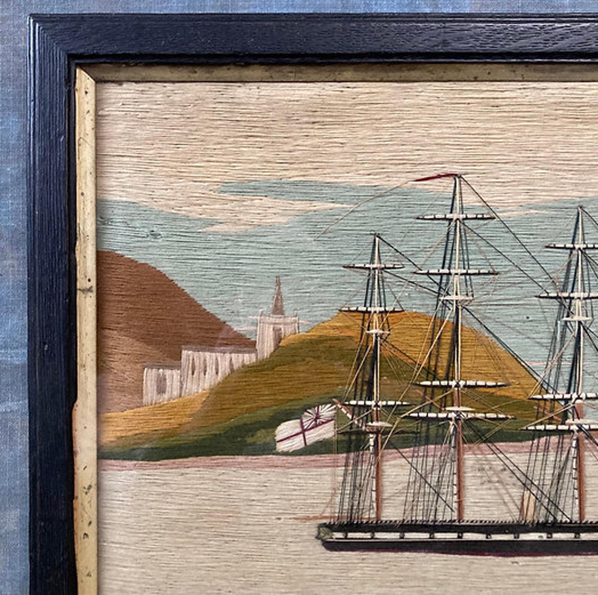 British Sailor's Woolwork of Royal Navy Ship Anchored in Bay For Sale 3
