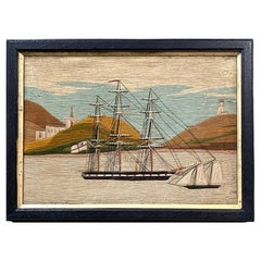 Wollarbeit eines britischen Seemanns auf einem in der Bucht verankerten Schiff der Royal Navy