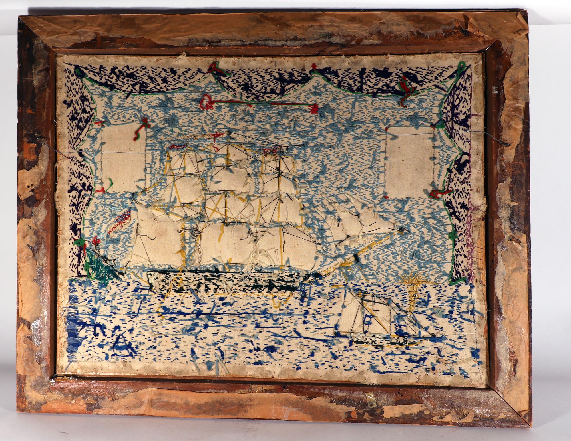 British Sailor's Woolwork of Royal Navy Ship at Sea For Sale 4