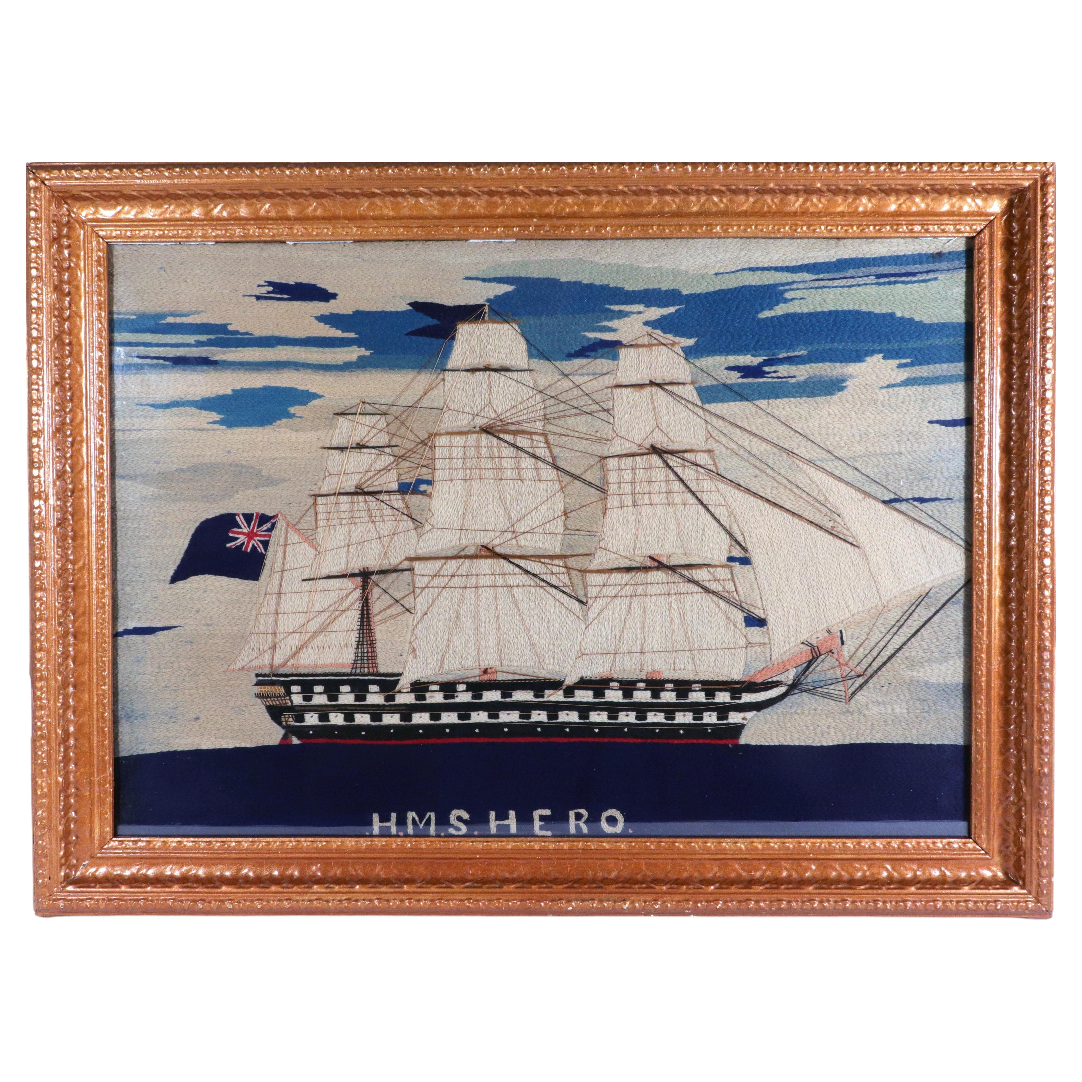 Laine de matelot britannique représentant le navire de la Royal Navy HMS Hero