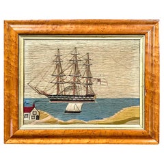 British Sailor's Woolwork of Royal Navy Ship in Bay with House