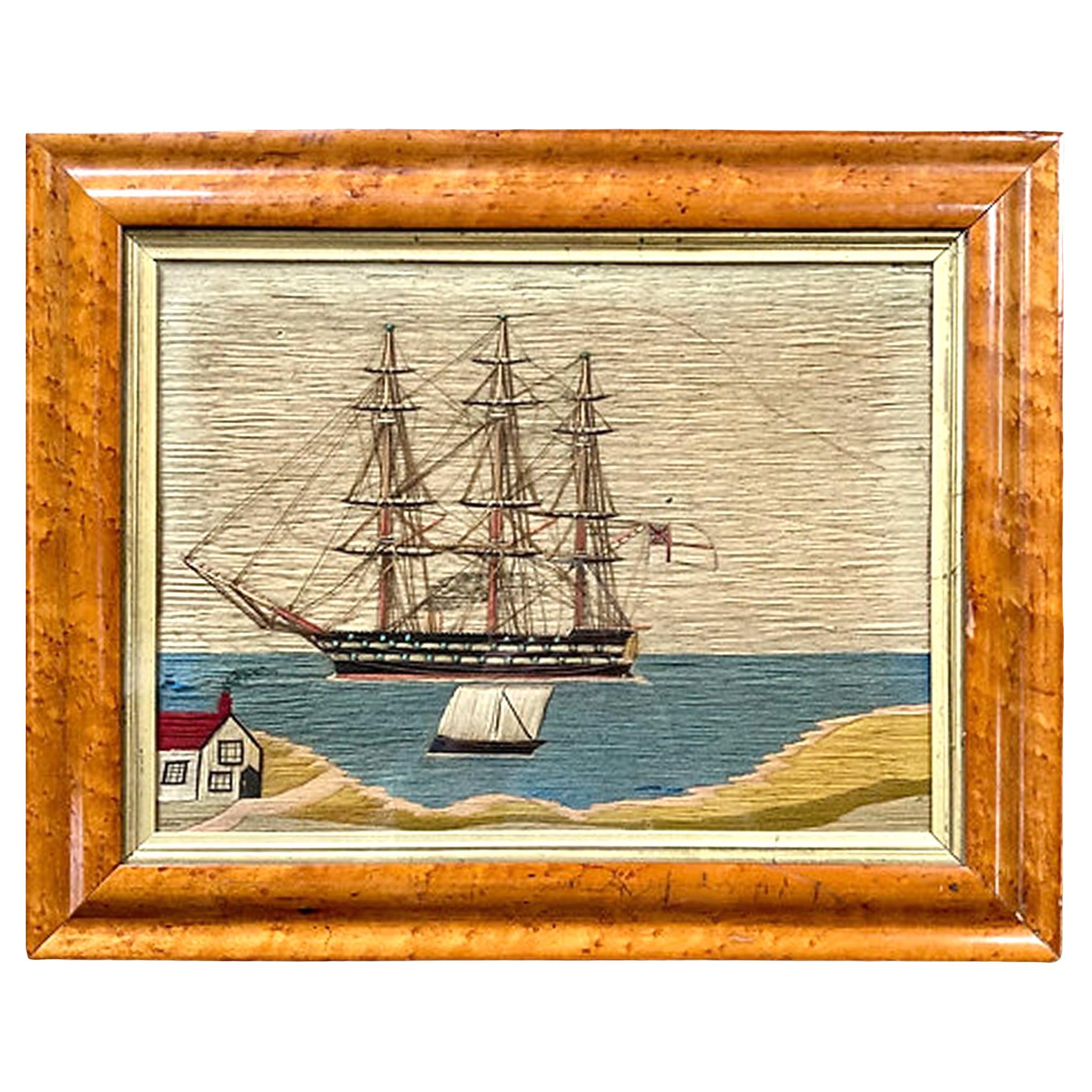 Lana de marinero británico de barco de la Marina Real en la bahía con casa Arte popular en venta