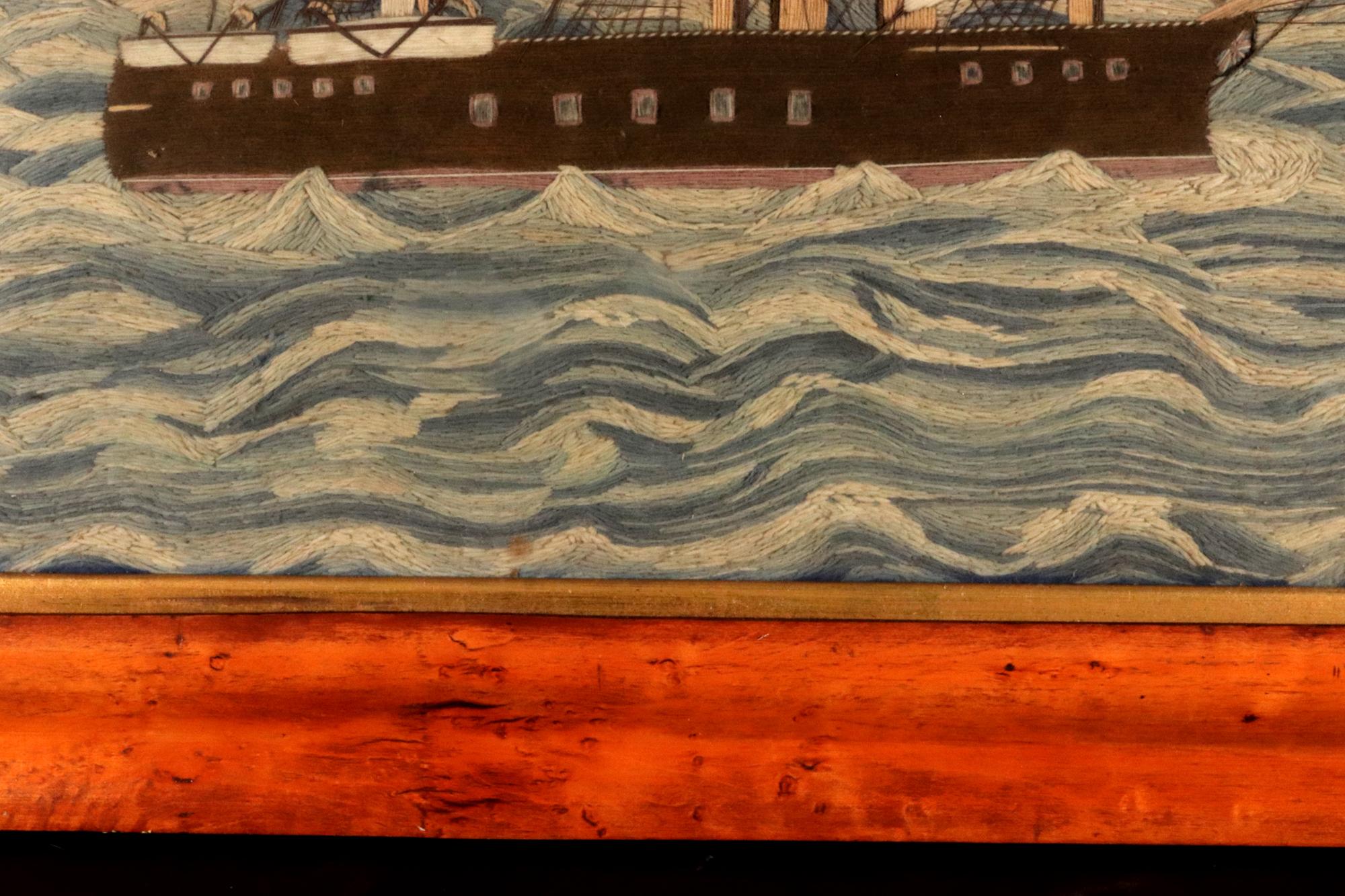Textile British Sailor's Woolwork of Royal Navy Ship in Rough Seas- HMS Sultan For Sale