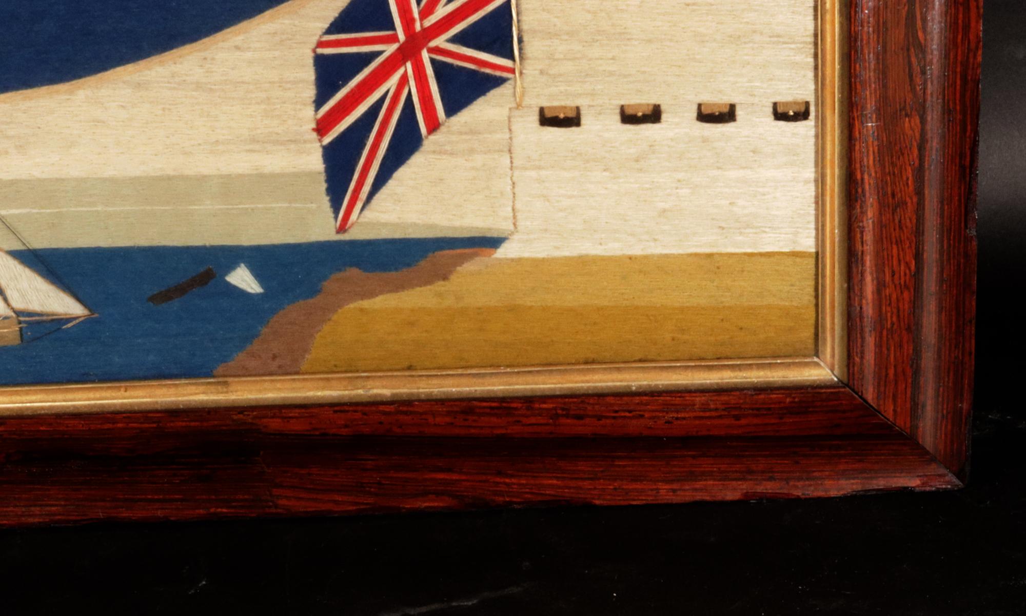 British Sailor's Woolwork of Second Rate Royal Navy Ship with Flag Surround For Sale 4