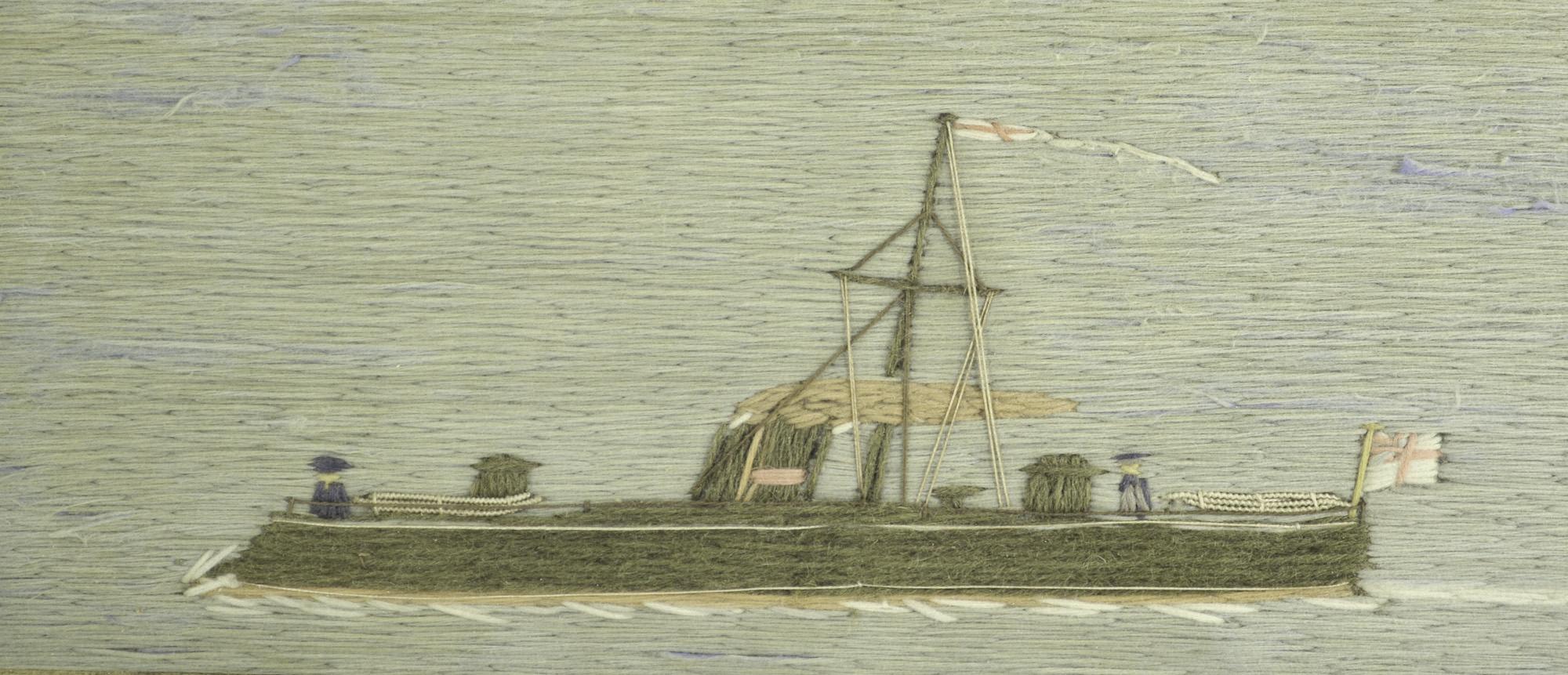 Folk Art British Sailor's Woolwork of Three Royal Navy Ships, Circa 1885 For Sale