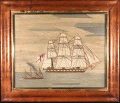 British Sailor's Woolwork of Two Ships Under Way.