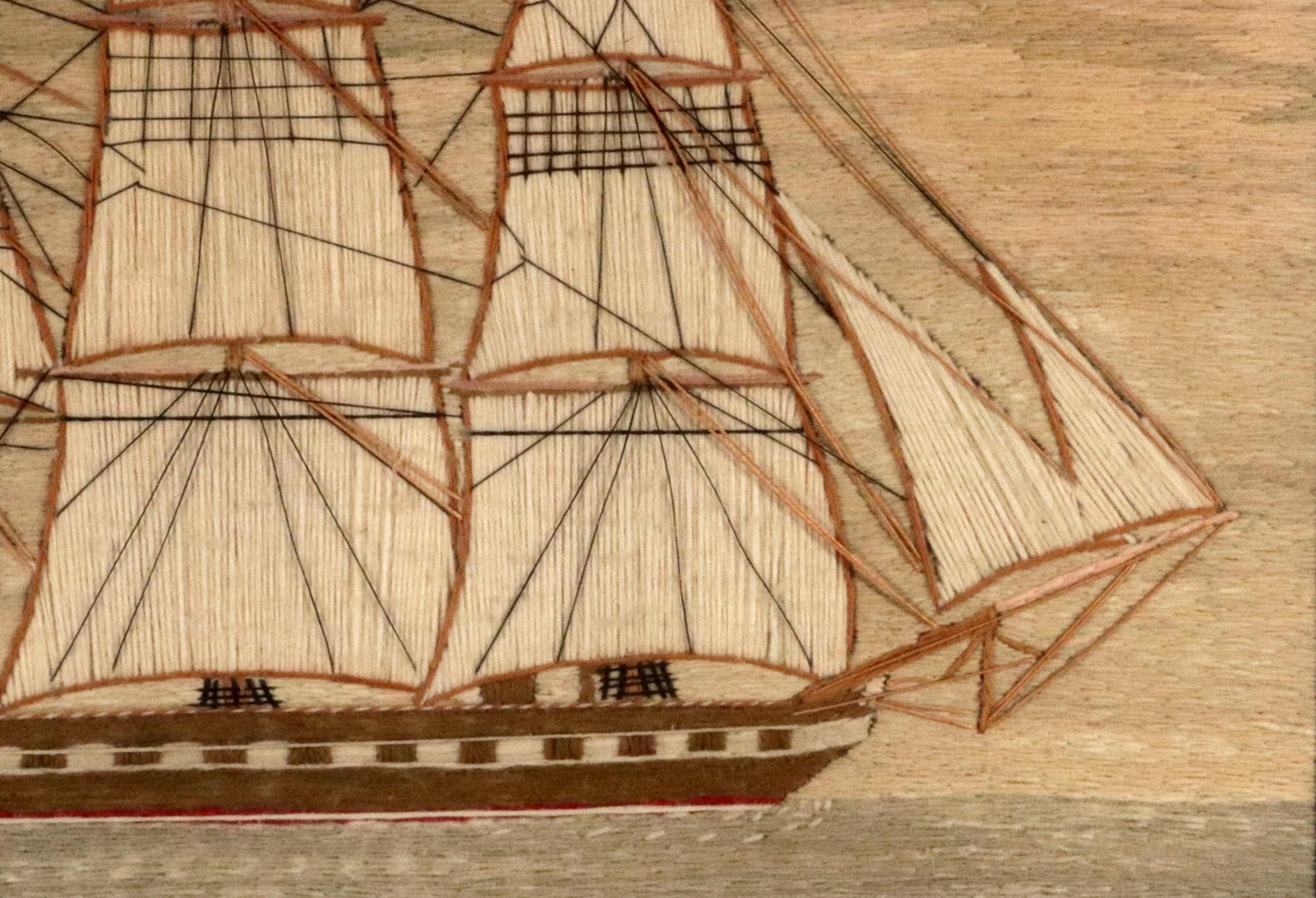 British Sailor's Woolwork of Two Ships Under Way. In Good Condition For Sale In Downingtown, PA