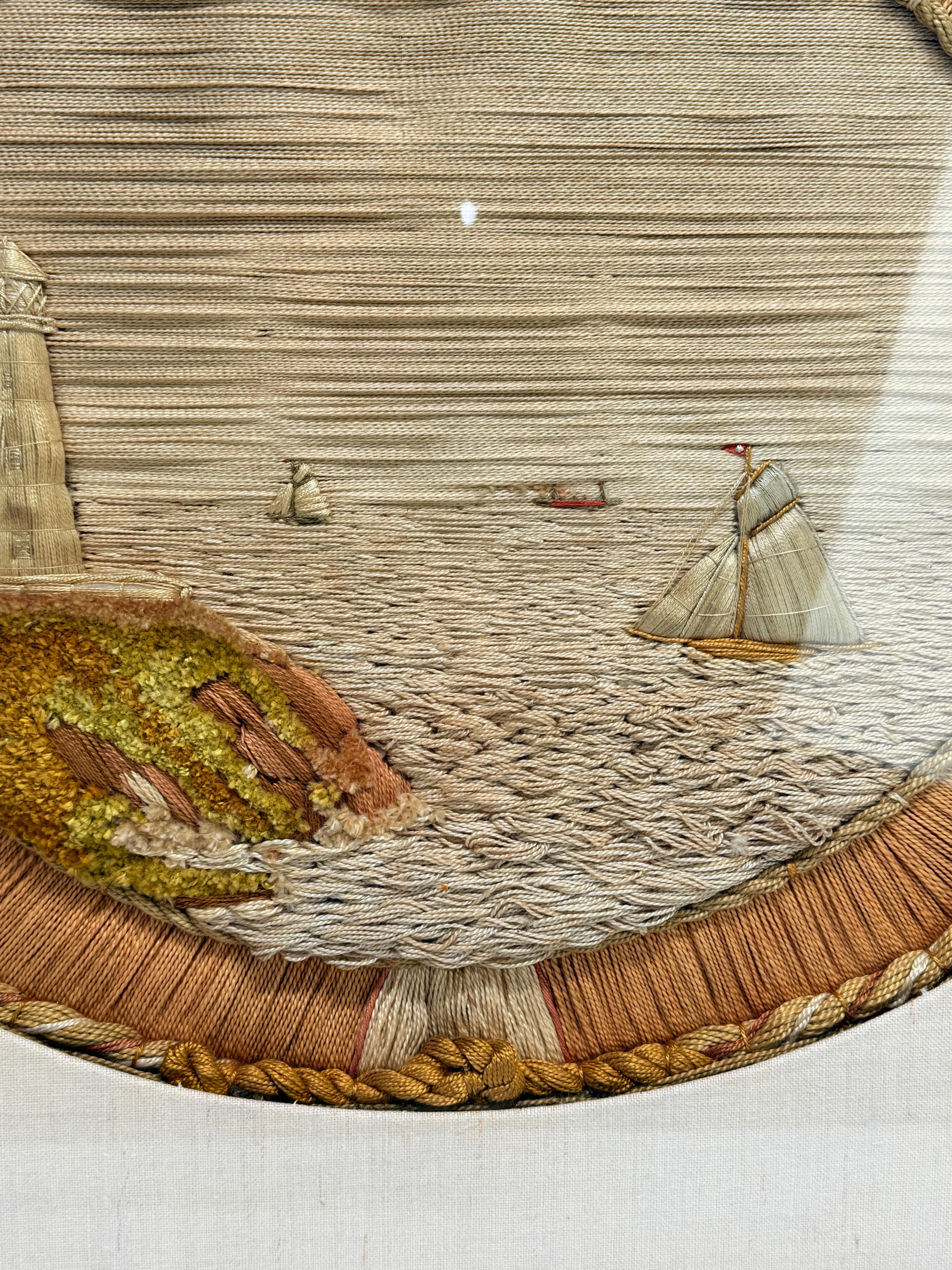 Britische Seemanns-Wollarbeit oder Woolie Lighthouse Seascape um 1865 im Angebot 1