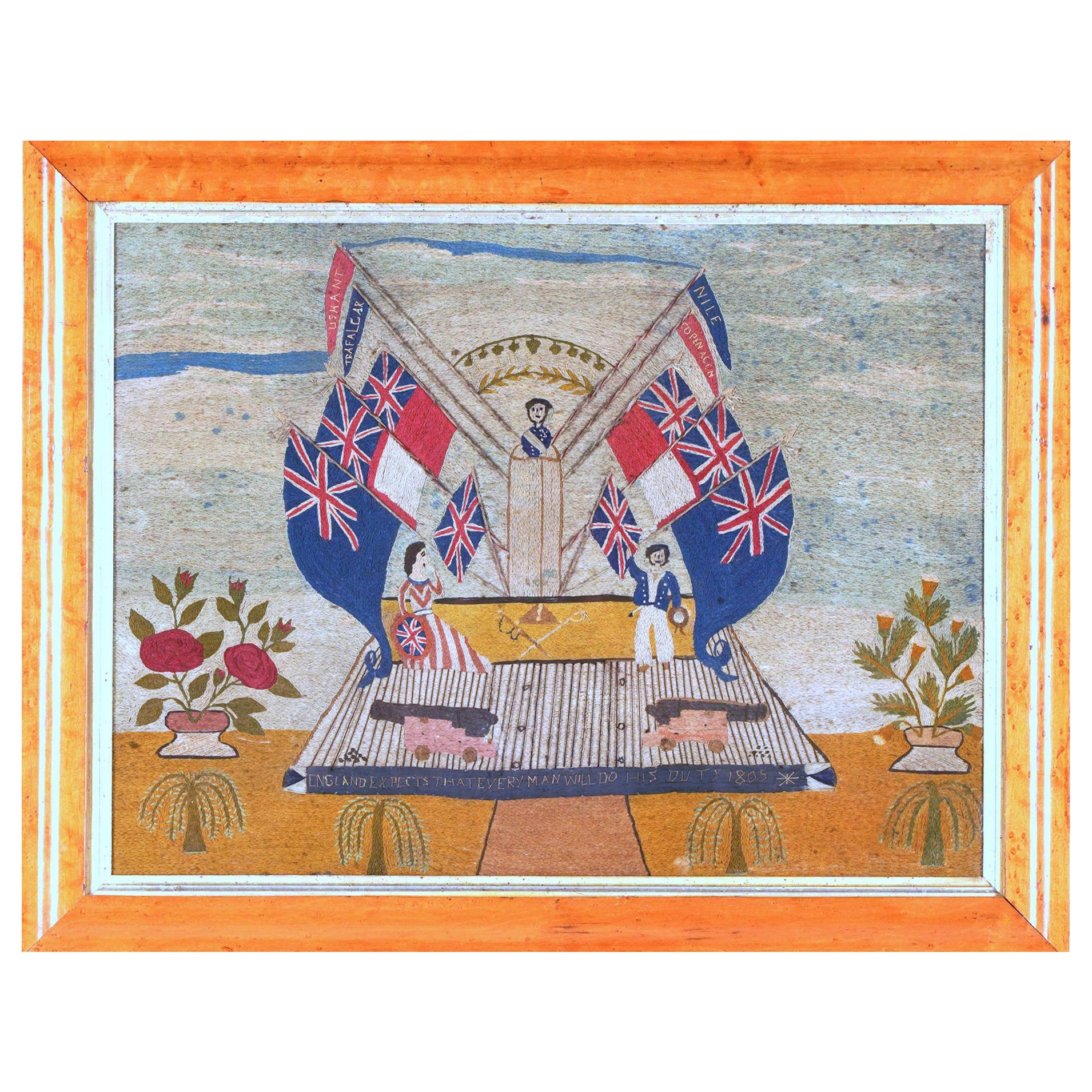 British Sailor's Woolwork or Woolie, Memorial to Lord Nelson, "England Expects"