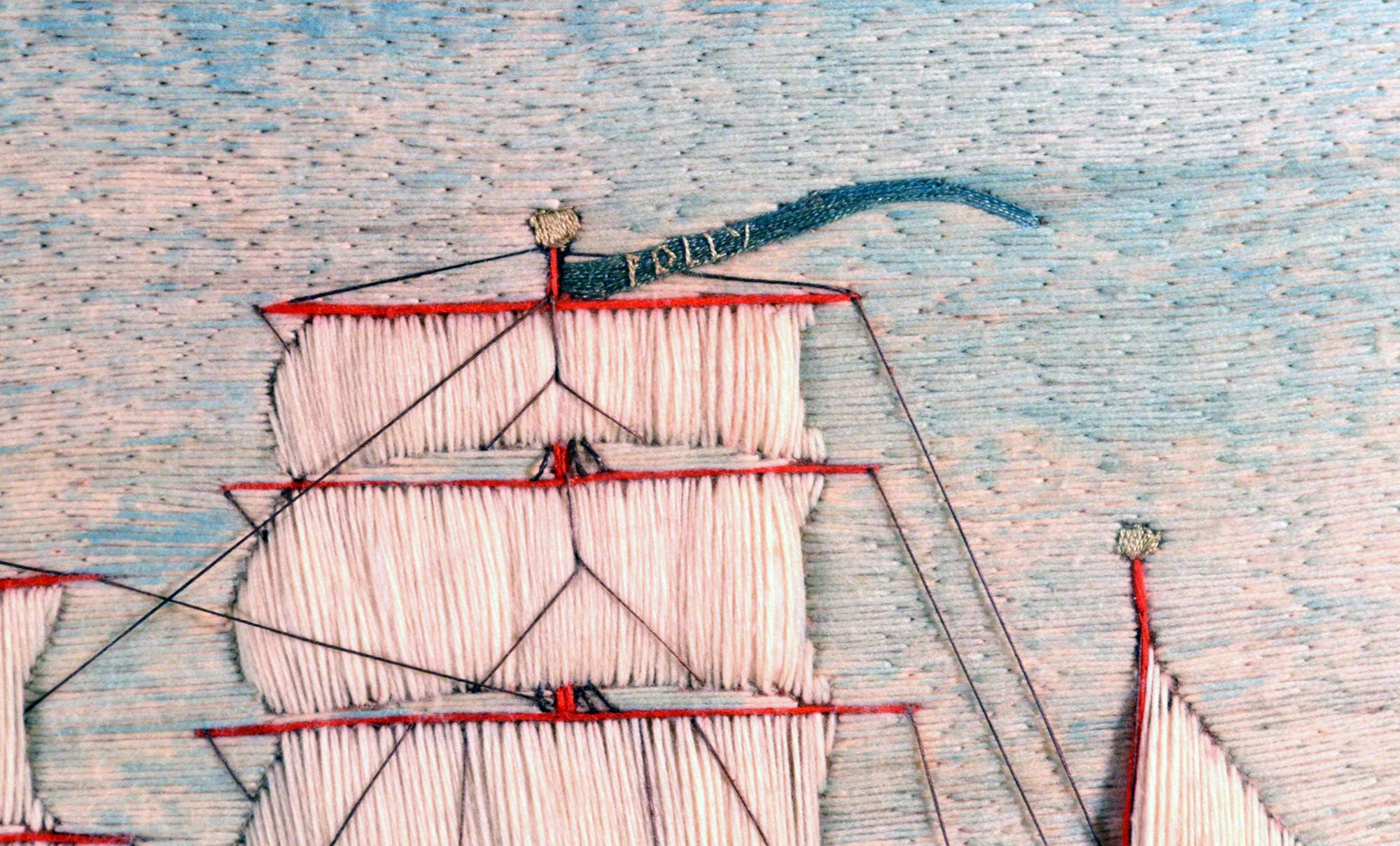 Large British Sailor's Woolwork of the Barque Polly, 
Named 