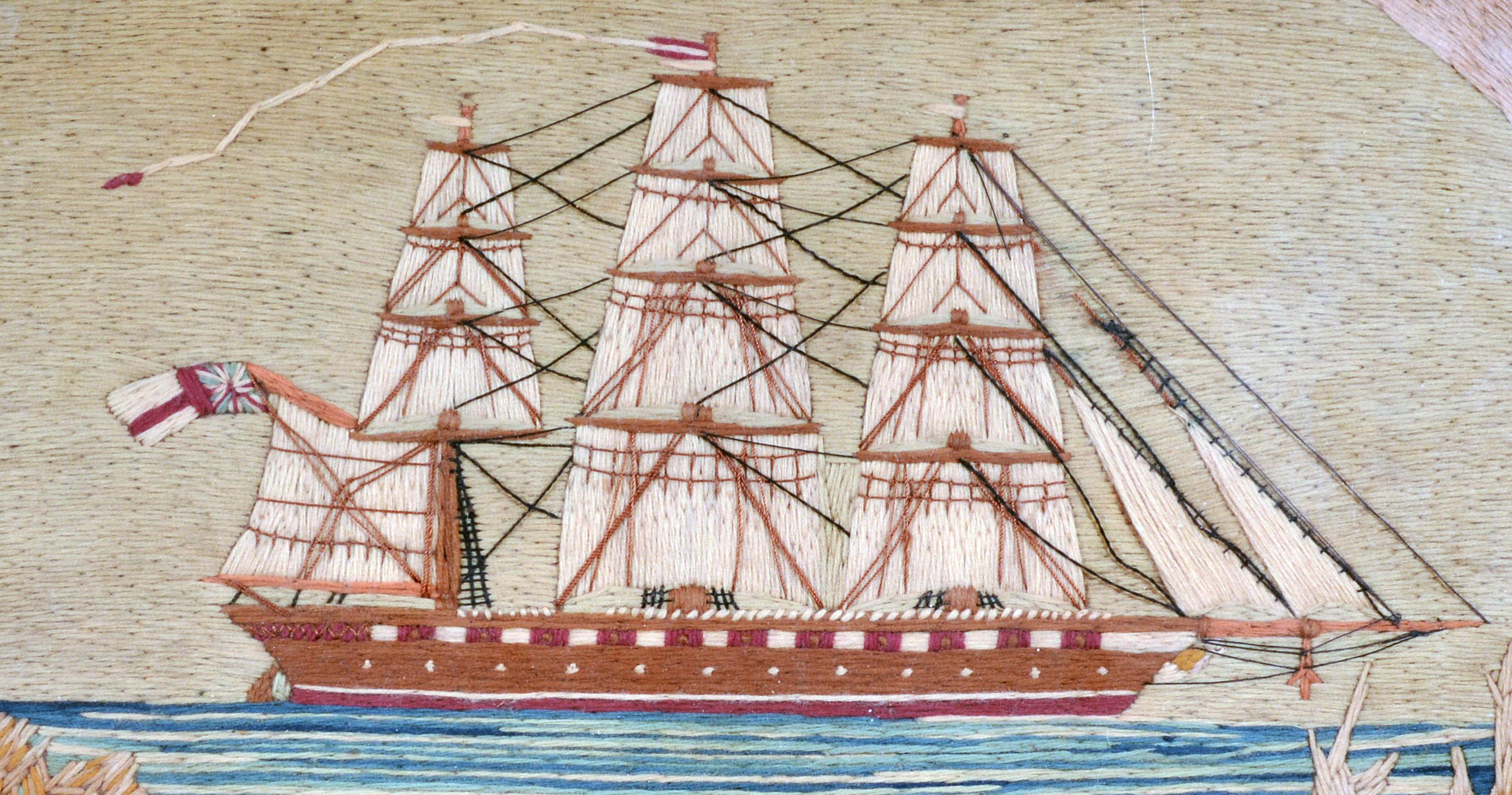 English British Sailor's Woolwork or Woolie with House and Bridge