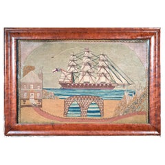 British Sailor's Woolwork or Woolie with House and Bridge
