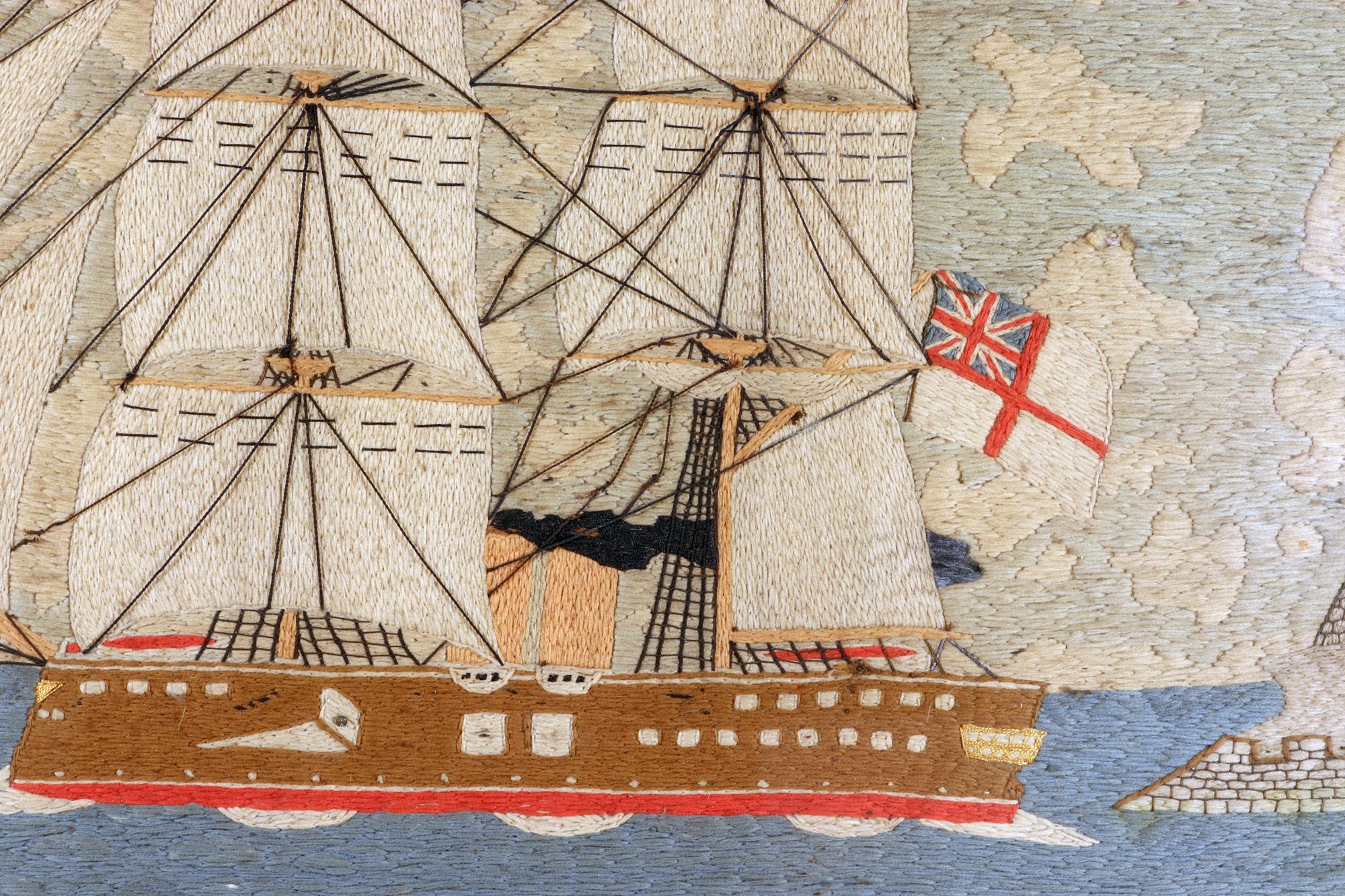 British Sailor's Woolwork Picture of HMS Temeraire In Good Condition In Downingtown, PA