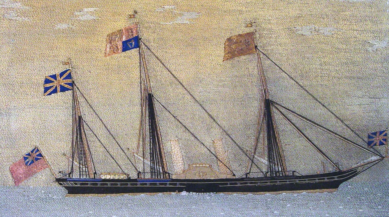 Victorian British Sailor's Woolwork Picture of Royal Yacht, HMY Victoria and Albert II