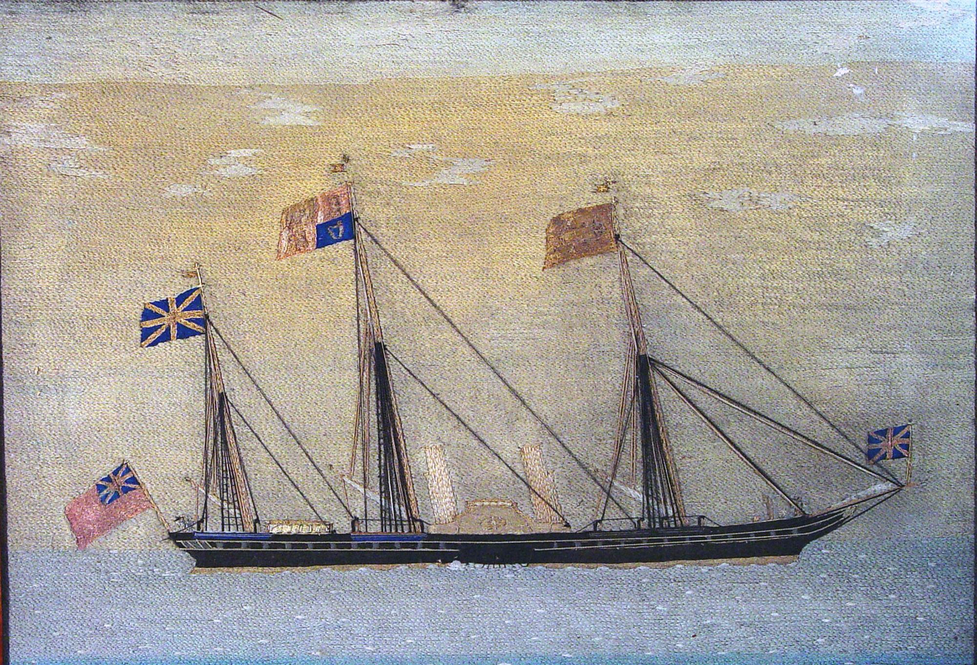 English British Sailor's Woolwork Picture of Royal Yacht, HMY Victoria and Albert II