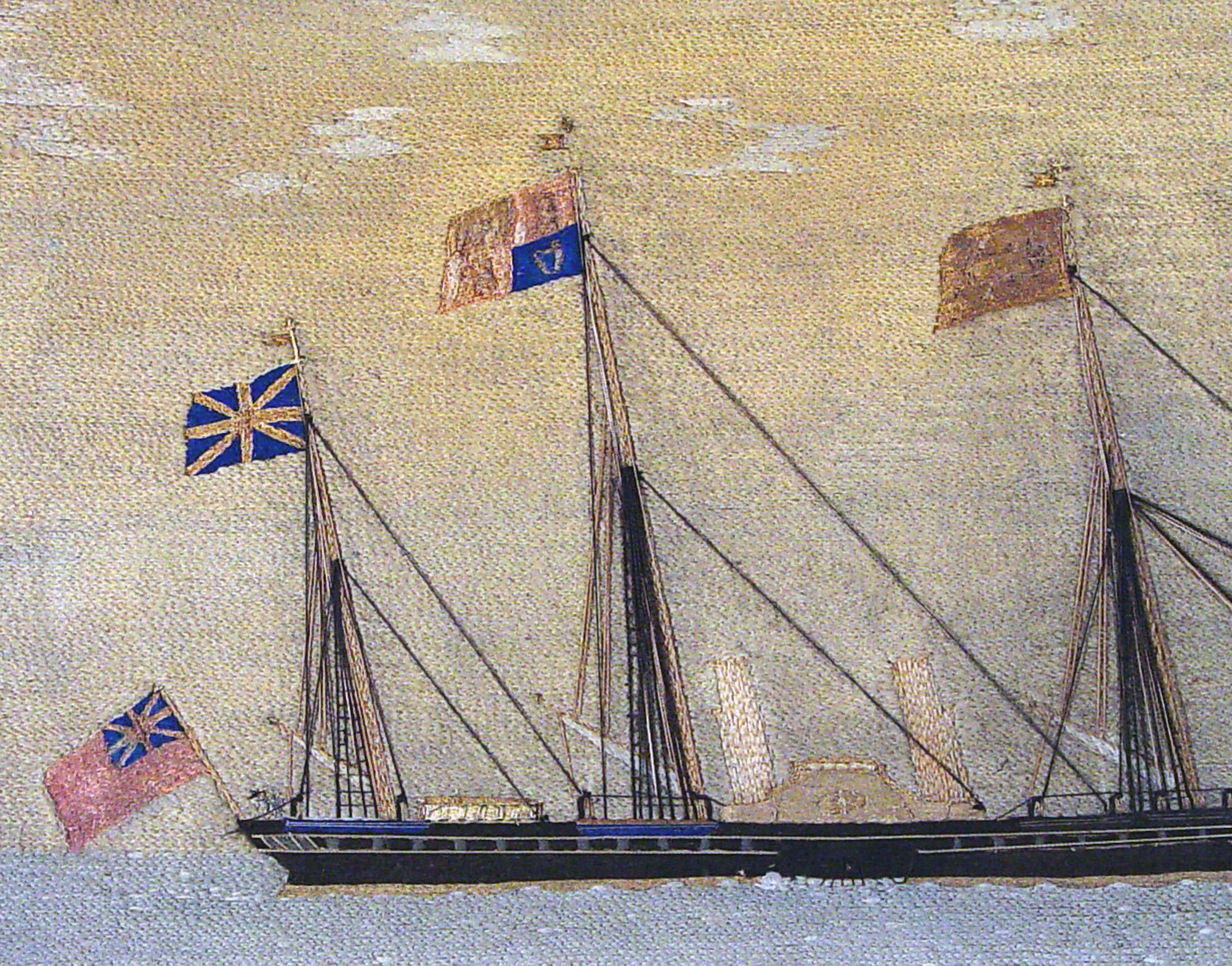 British Sailor's Woolwork Picture of Royal Yacht, HMY Victoria and Albert II In Good Condition In Downingtown, PA