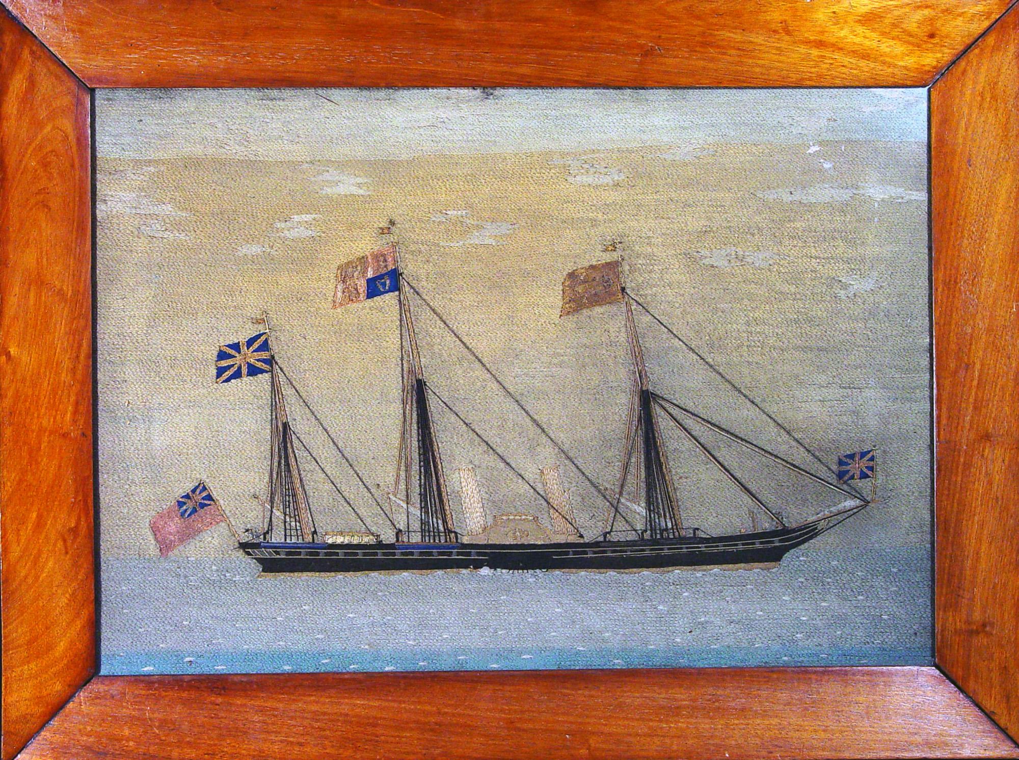 19th Century British Sailor's Woolwork Picture of Royal Yacht, HMY Victoria and Albert II