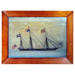 British Sailor's Woolwork Picture of Royal Yacht, HMY Victoria and Albert II