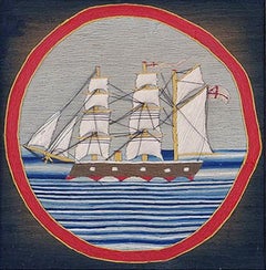 British Sailor's Woolwork Porthole Woolie of a Merchant Ship, circa 1875