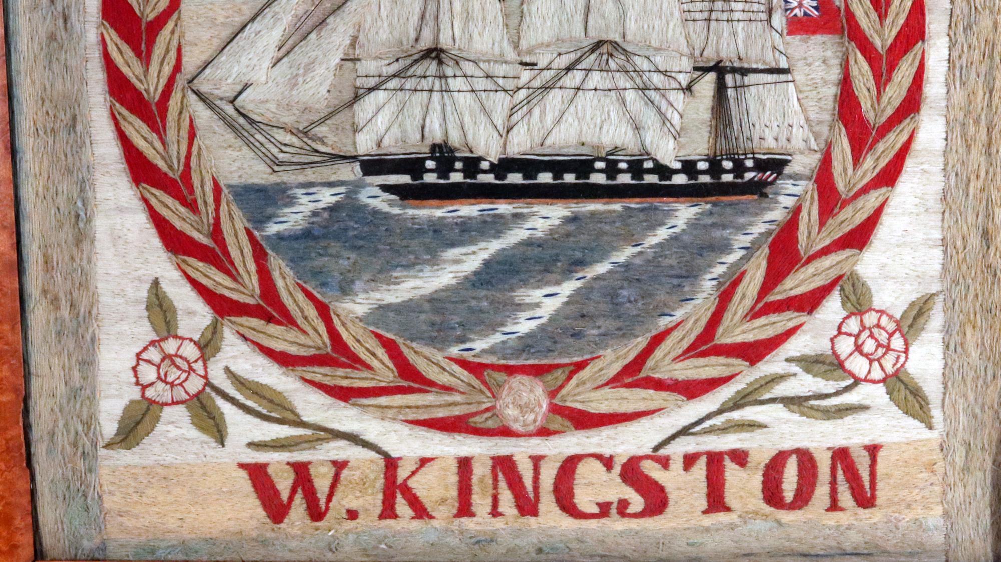English British Sailor's Woolwork, Signed W. Kingston For Sale