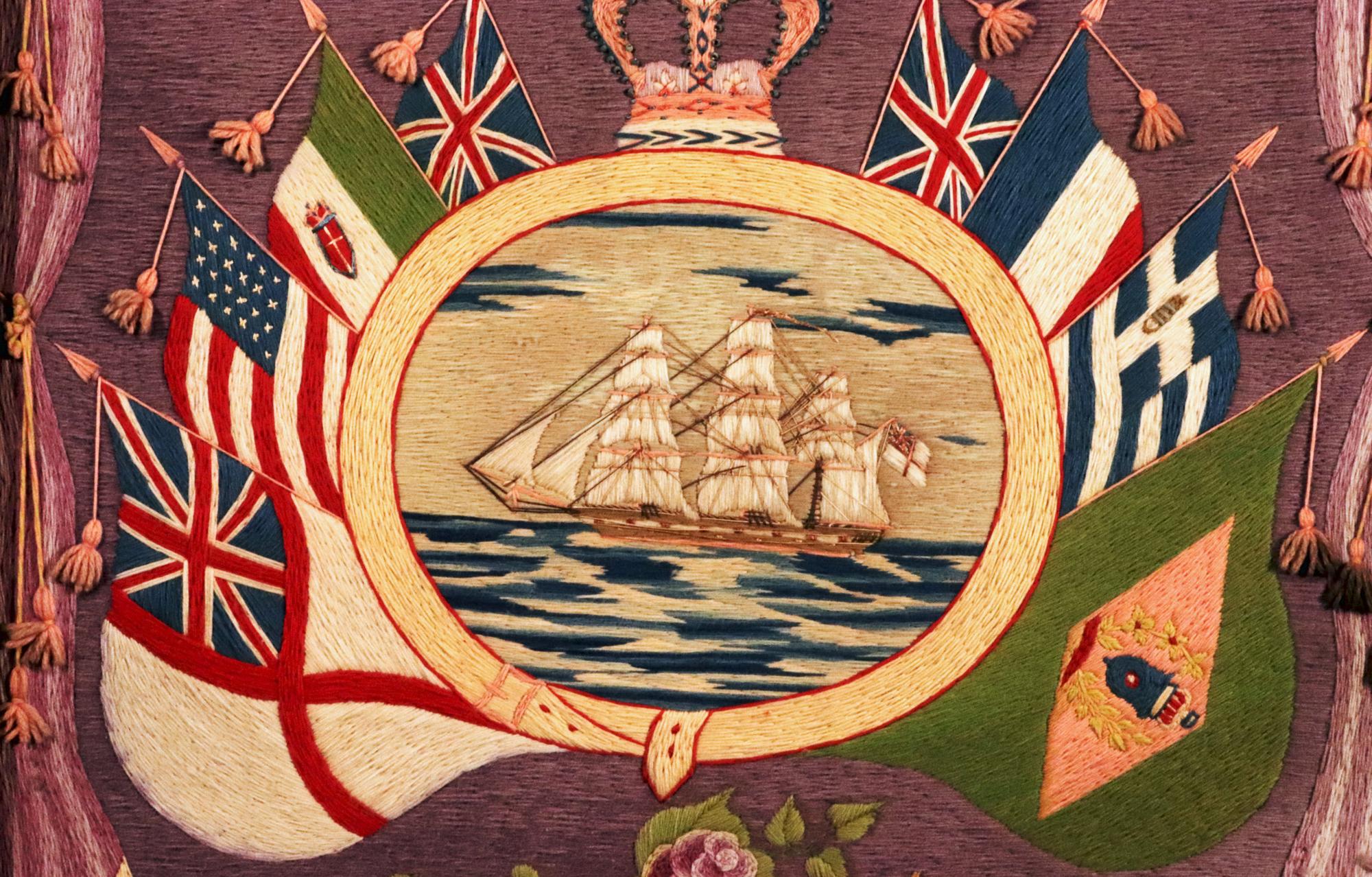 English British Sailor's Woolwork with Flags of Nations,  Circa 1875