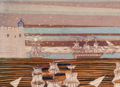 British Sailor's Woolwork with Four Ships Sailing Under Star Light