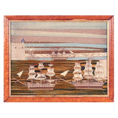 British Sailor's Woolwork with Four Ships Sailing Under Star Light