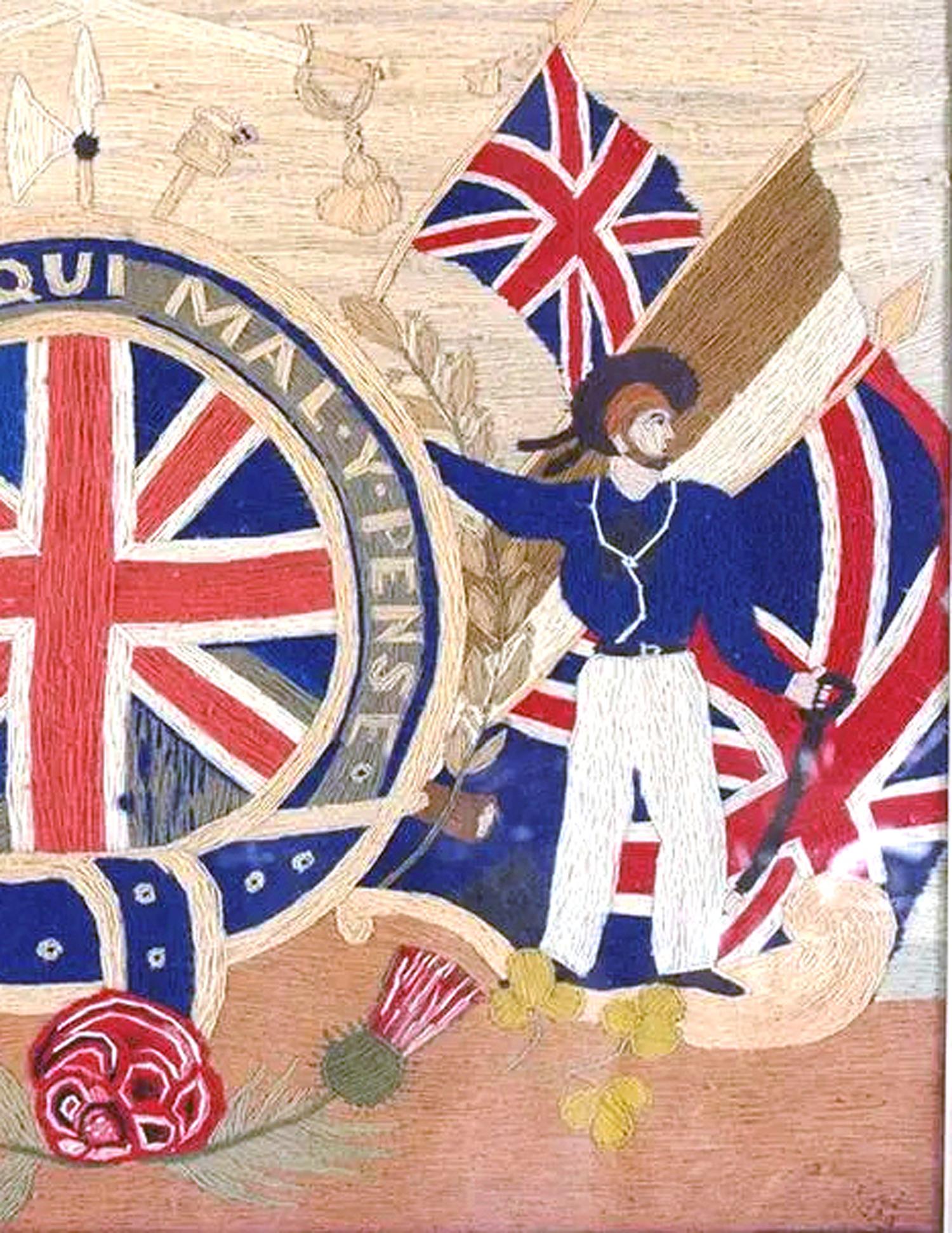 Folk Art British Sailor's Woolwork, With Motto of The Order of The Garter For Sale