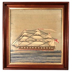 British Sailor's Woolwork with Port Side view of Ram-bowed Royal Navy Ship