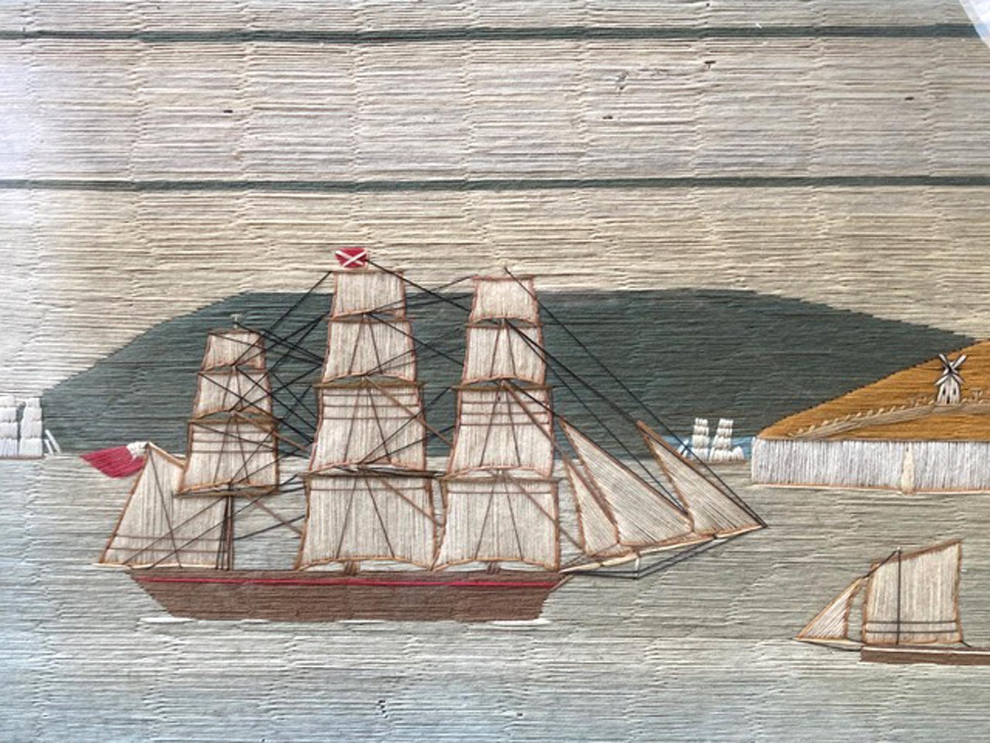 English British Sailor's Woolwork with Ships off a Chalk Cliff For Sale