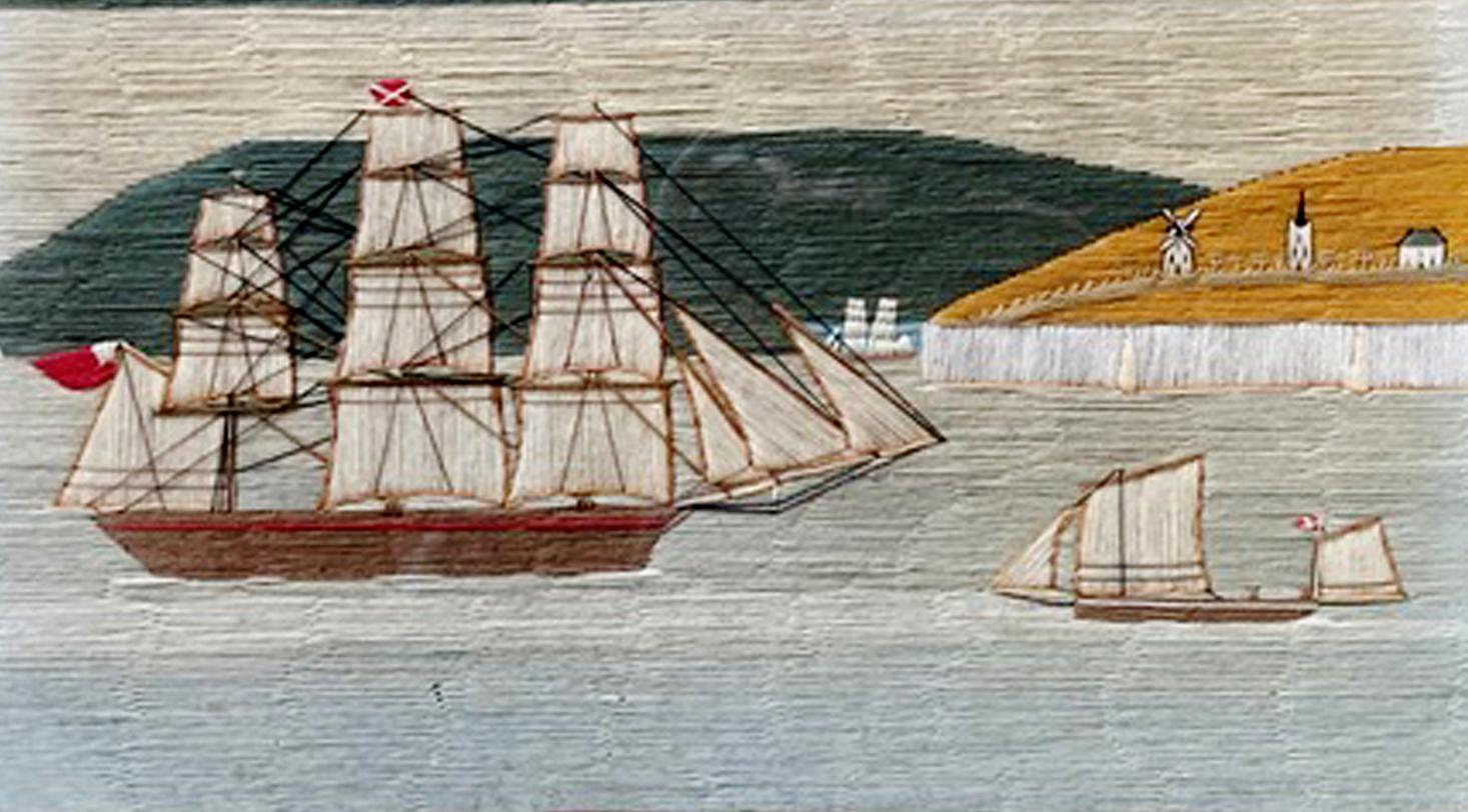 British Sailor's Woolwork with Ships off a Chalk Cliff For Sale 1