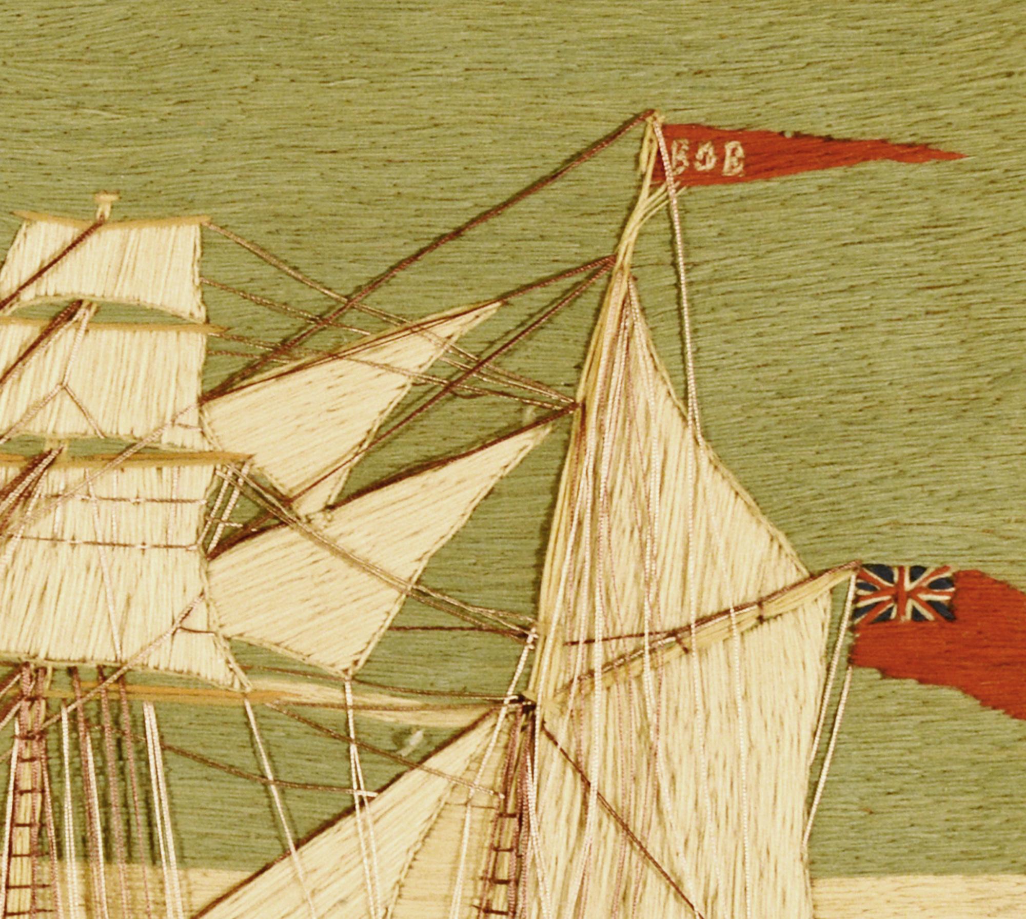 Folk Art British Sailor's Woolwork Woolie of a Ship Named 