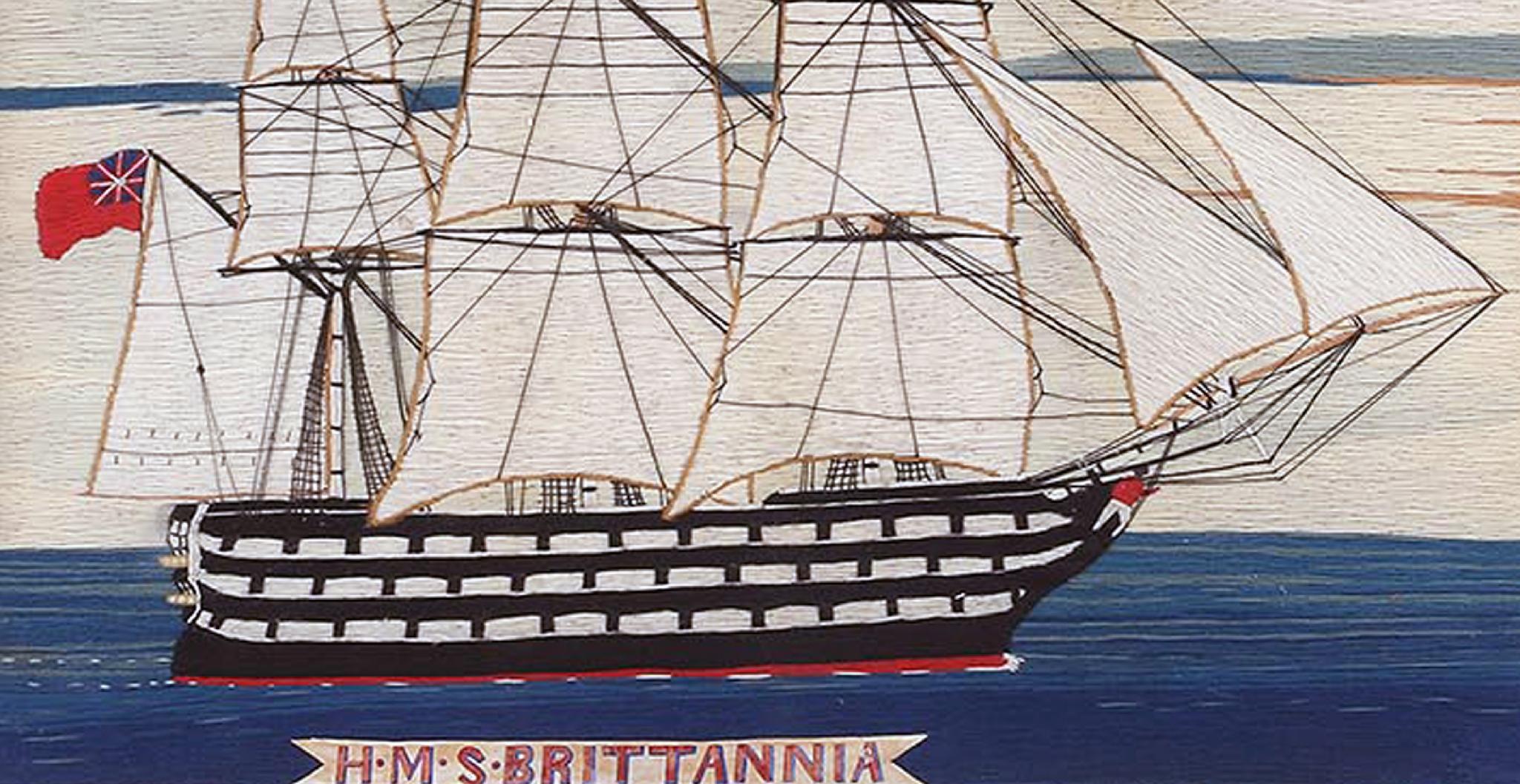 Folk Art British Sailor's Woolwork Woolie of Ship, circa 1875