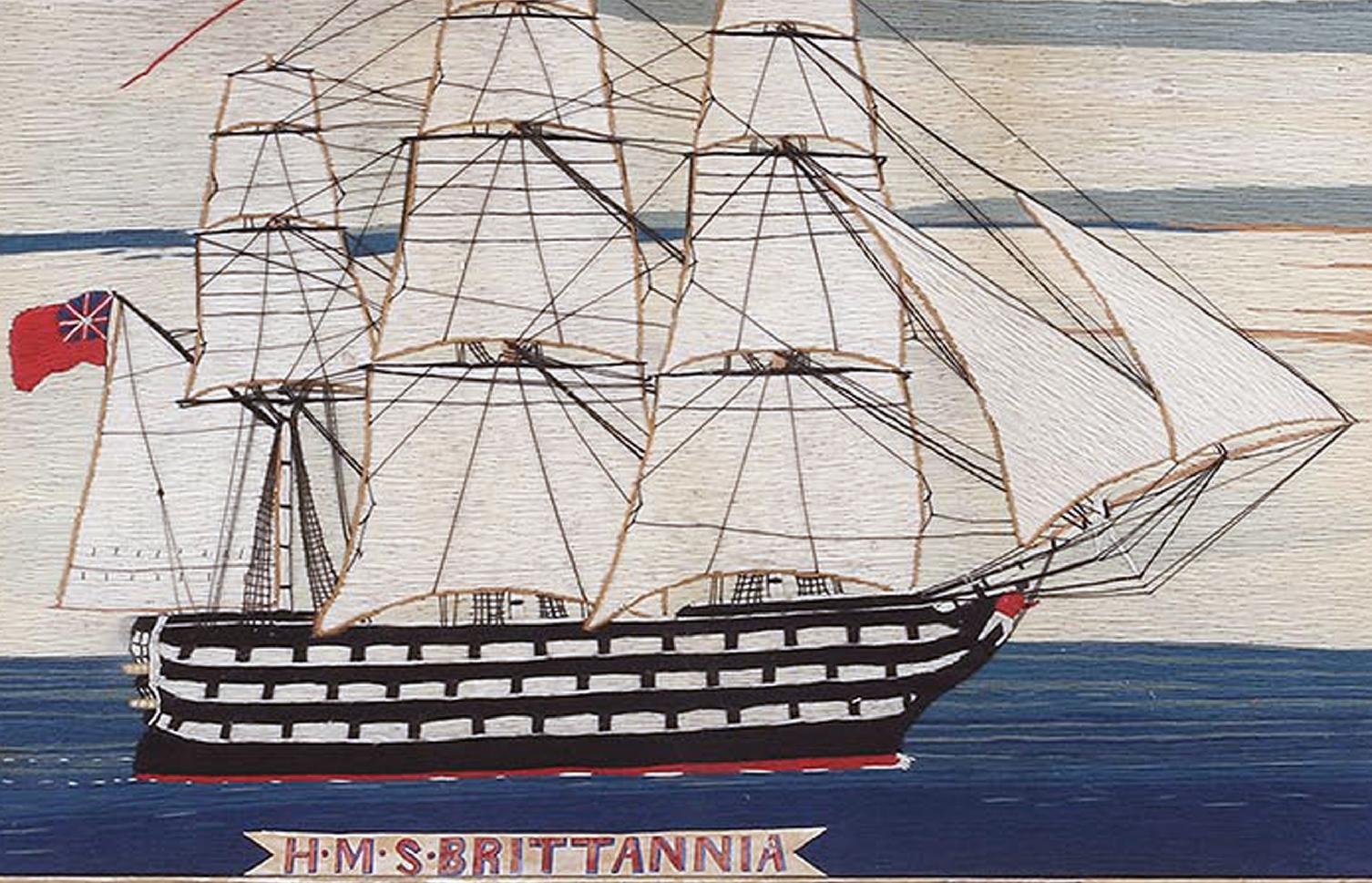 English British Sailor's Woolwork Woolie of Ship, circa 1875