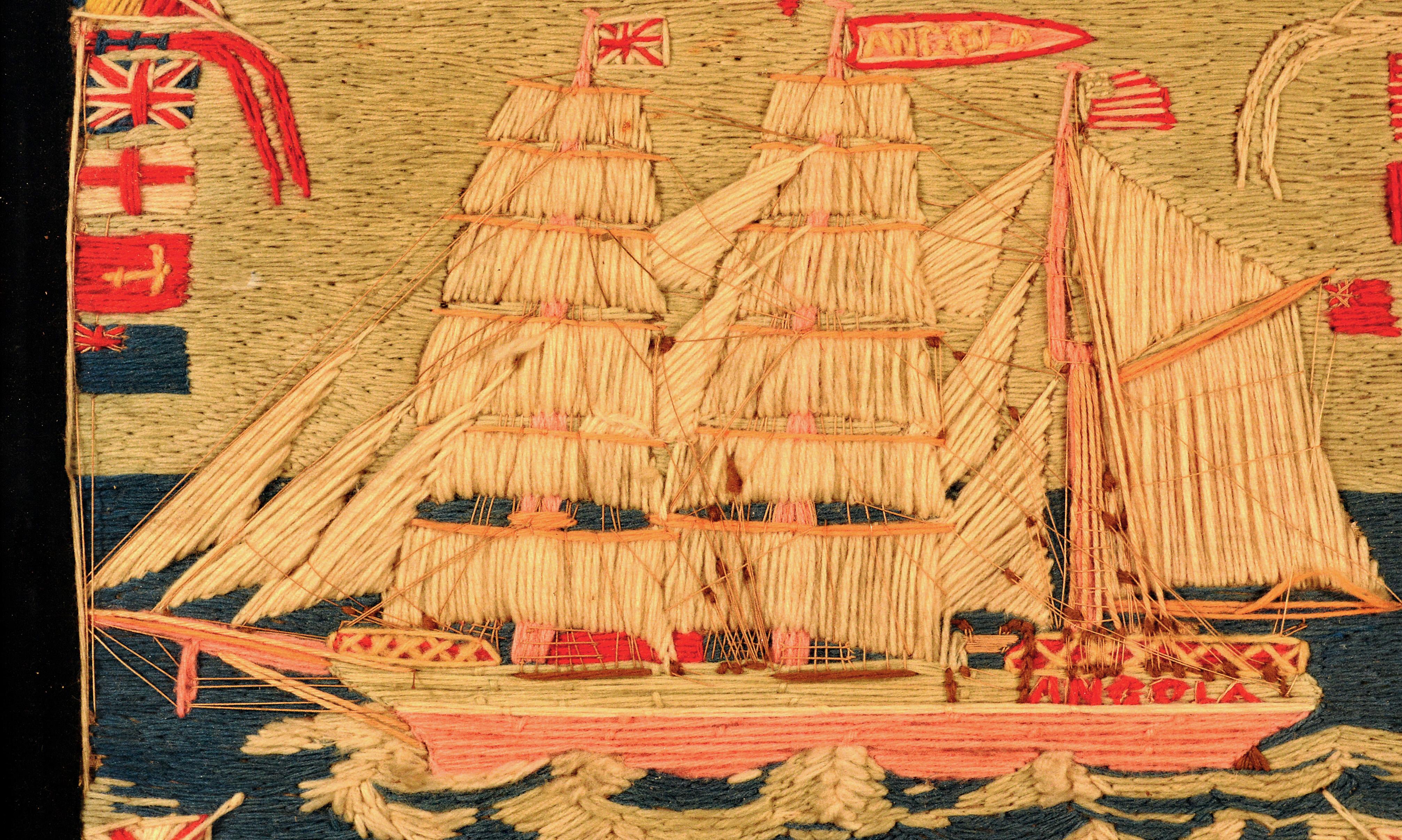 Folk Art British Sailor's Woolwork 'woolie' of the Angola, circa 1775-1785