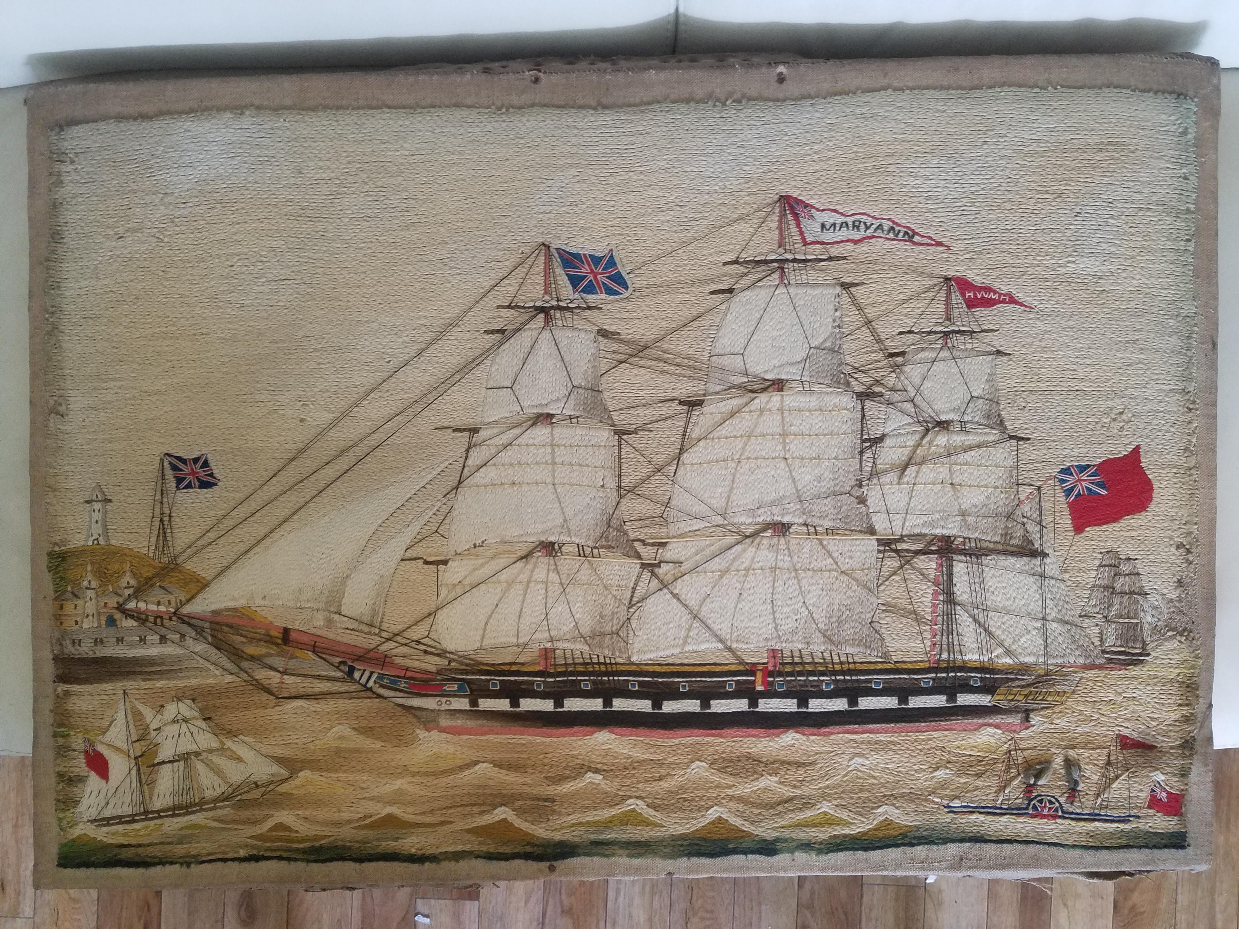 Folk Art British Sailor's Woolwork 'Woolie' of the Mary Ann, circa 1870-1880