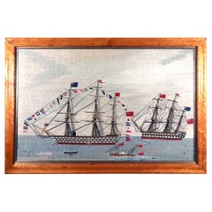 British Sailor's Woolwork Woolie of Two Battleships, One Fully Dressed