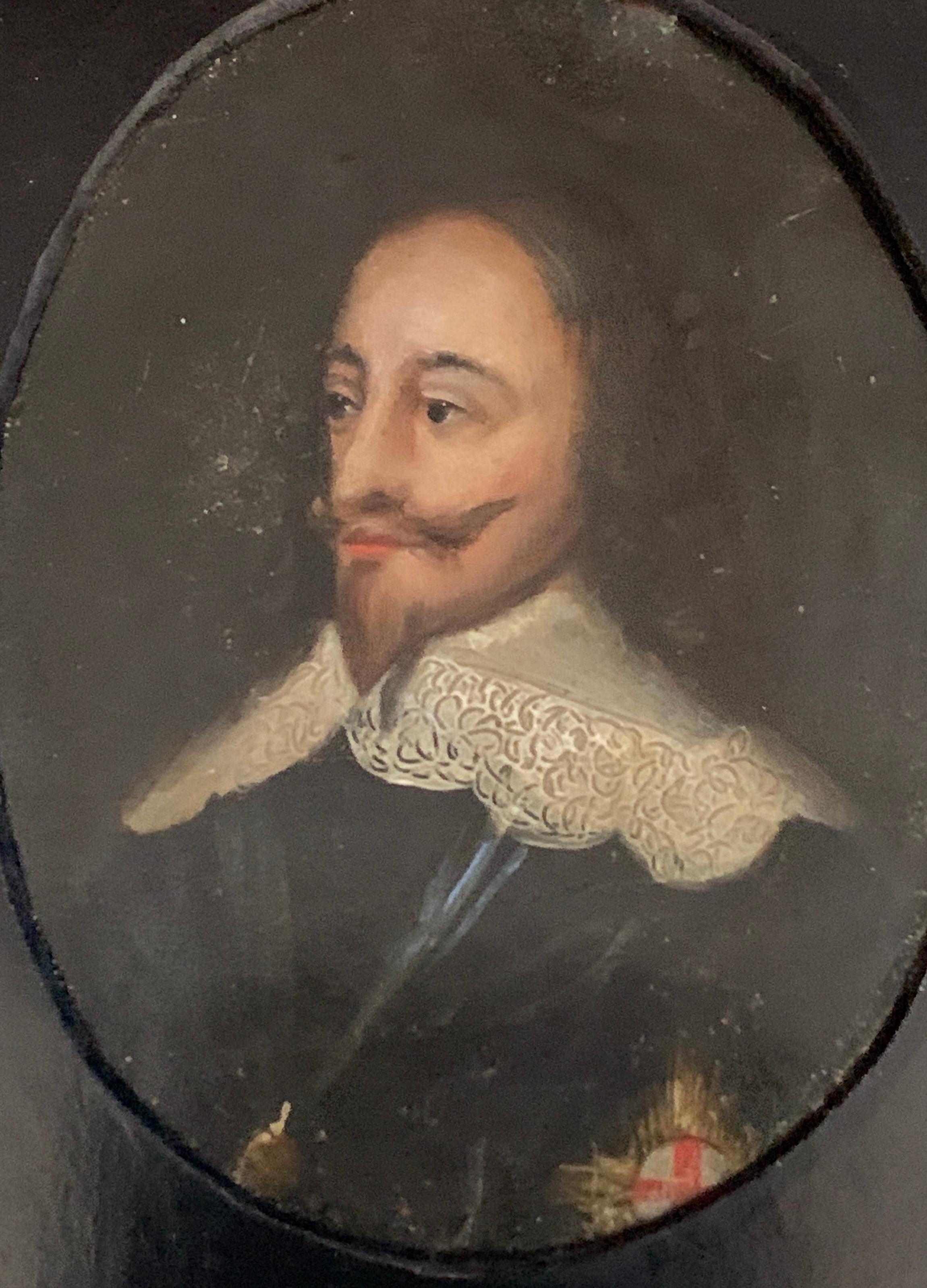 18th century portrait of Charles the First of England painted on copper - Painting by Unknown