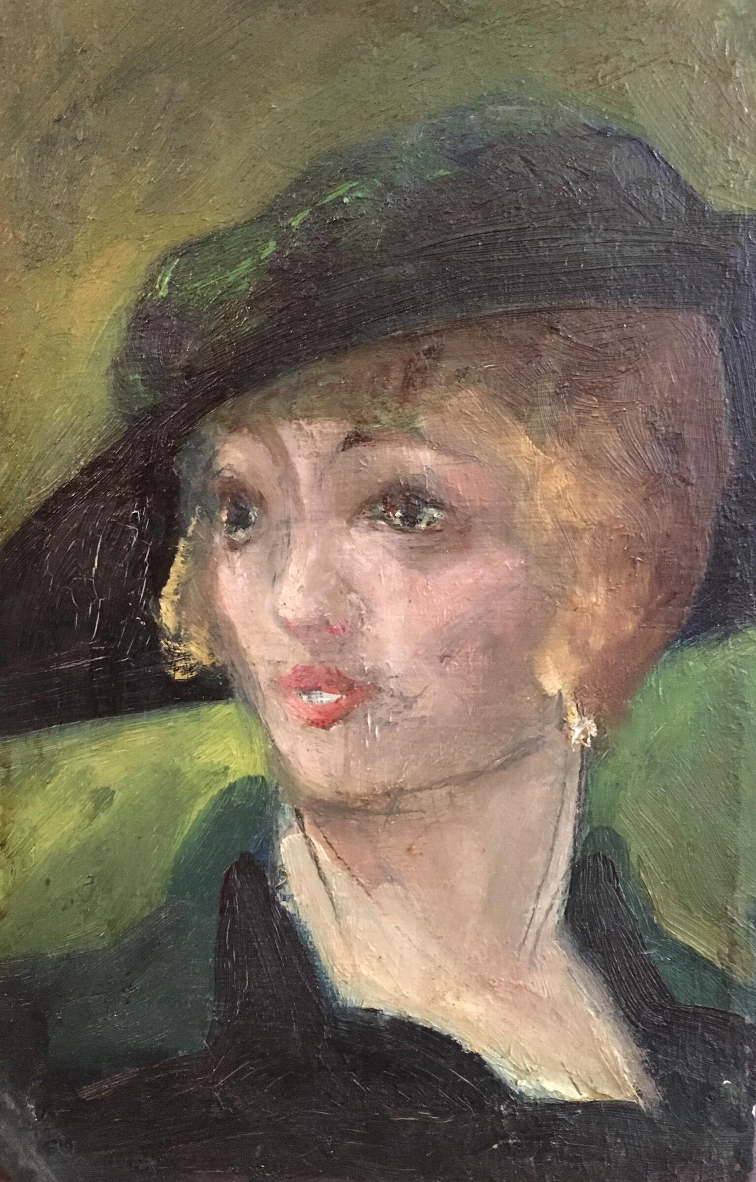 Portrait Painting di Unknown - Ritratto di donna elegante degli anni '20, pittura a olio, inglese