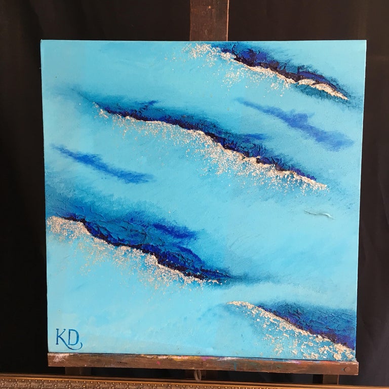 Abstract Bright Blue Oil Painting, British Artist 
By British artist 'KD', 20th Century
Signed by the artist on the left hand corner of the painting
Oil painting on canvas, unframed
Canvas size 24x24 inches

Wonderful opportunity to buy a large