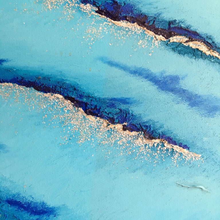 Abstract Bright Blue Oil Painting, British Artist  For Sale 4