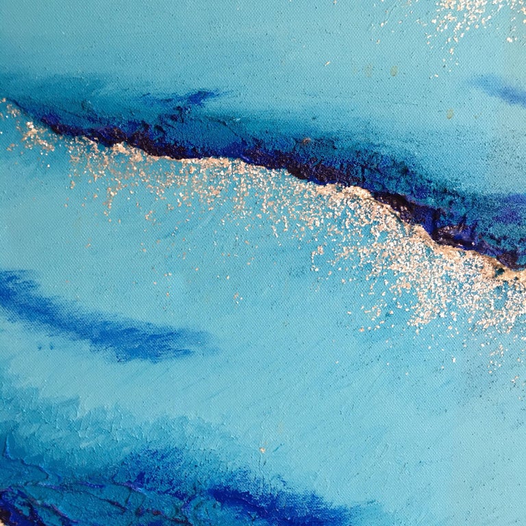 Abstract Bright Blue Oil Painting, British Artist  For Sale 5