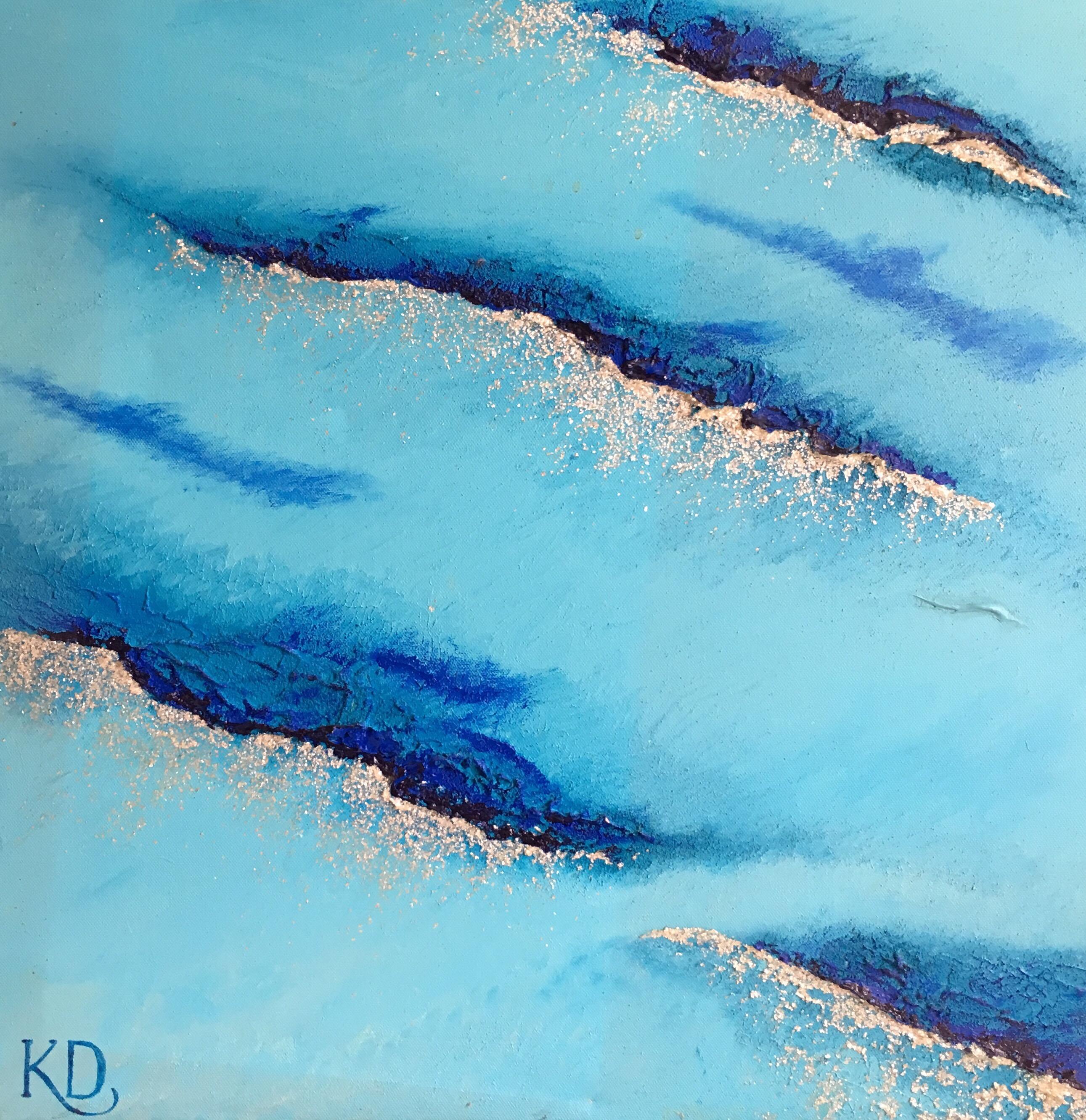 Abstract Bright Blue Oil Painting, British Artist 