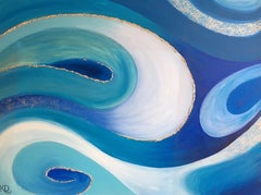 Abstract Sea Blue Oil Painting, British Artist 