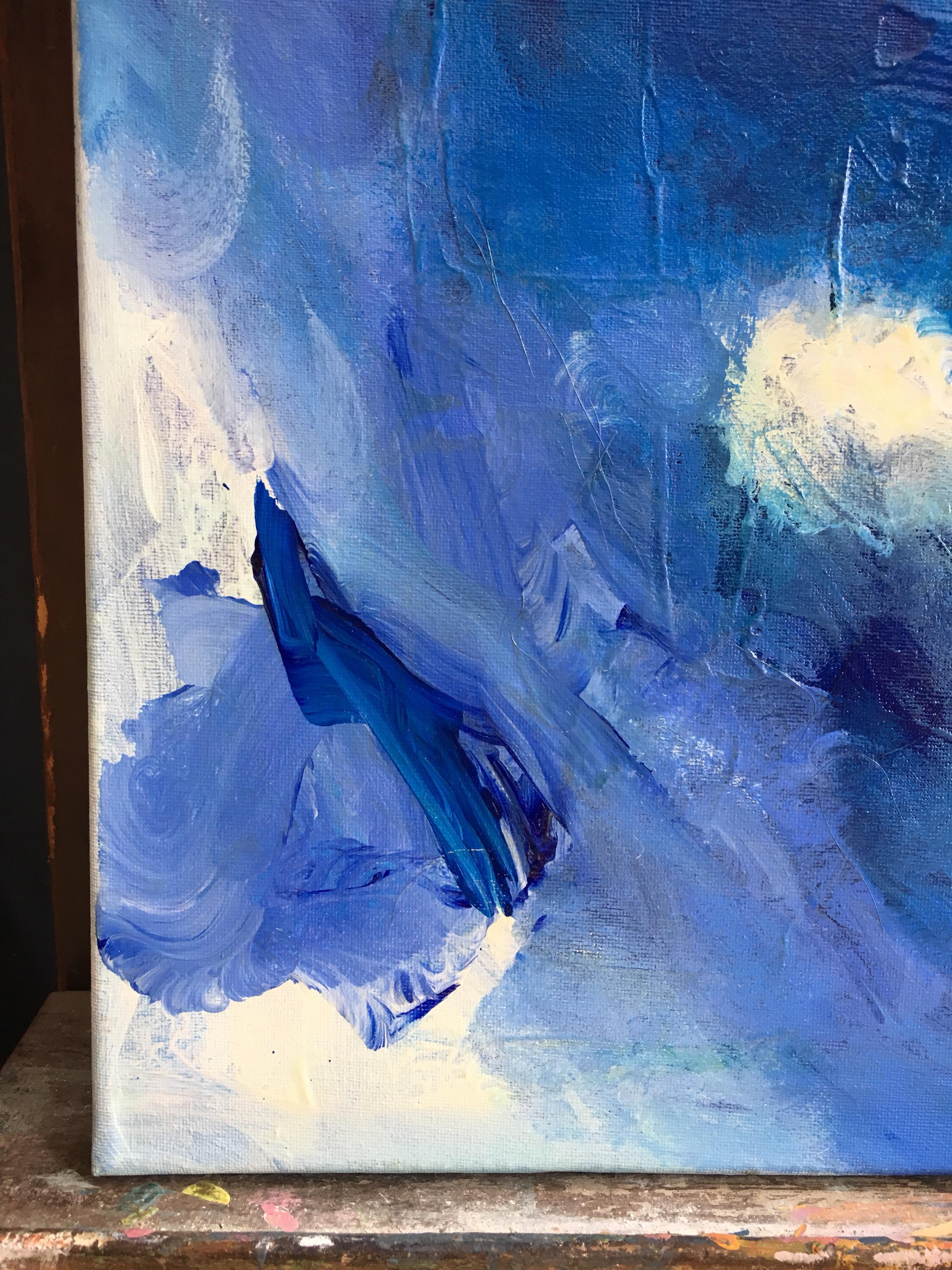 Tutto blu, Pittura a olio astratta, firmata - Painting Espressionismo astratto di Unknown