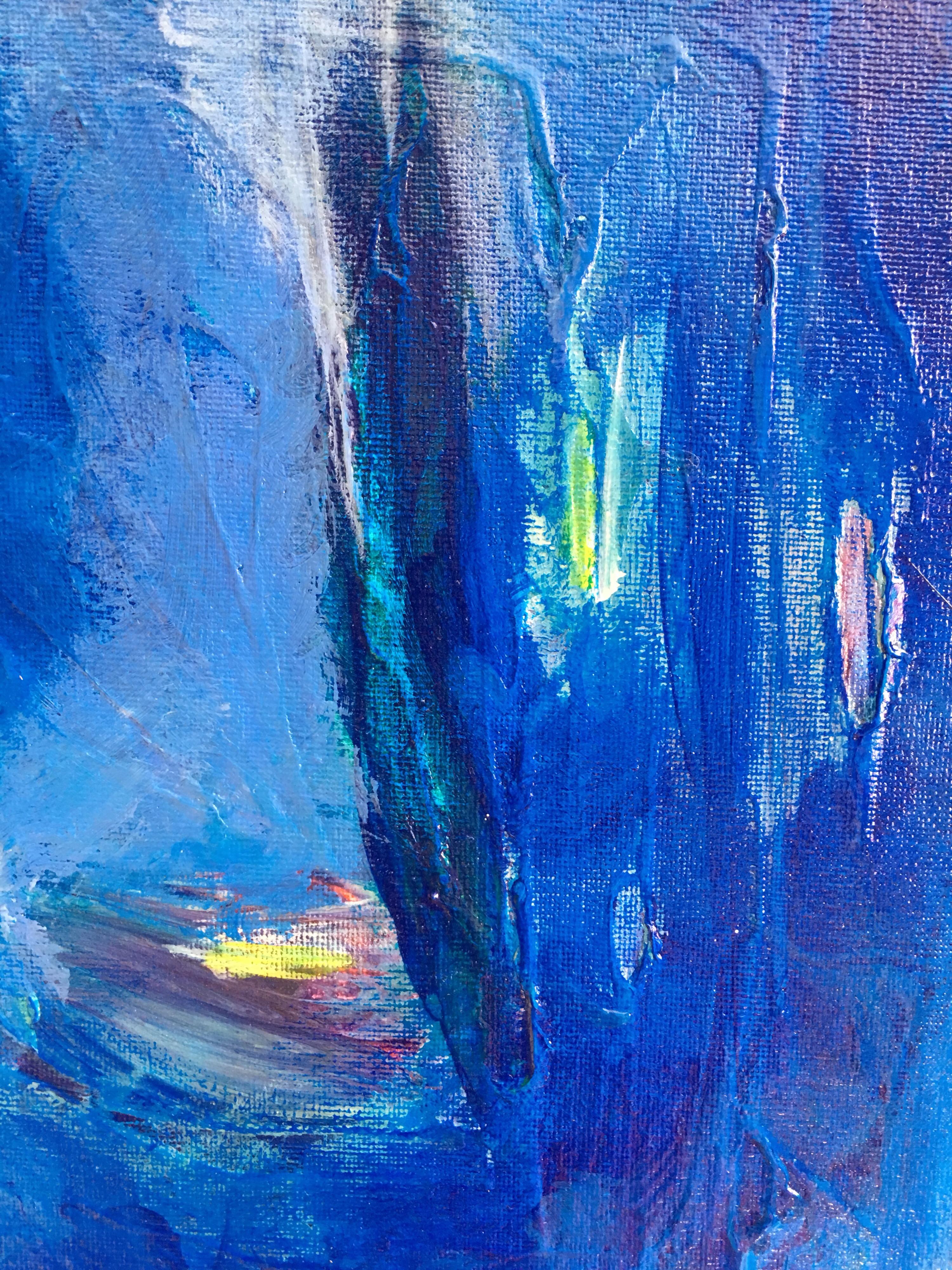 All Blue, Abstract Oil Painting, Signed
By British Schooled artist, 21st Century
Signed indistinctly on the back top corner
Oil painting on canvas, unframed
Canvas size: 23 x 19.5 inches

Undeniably stylish abstract oil painting, using a rich