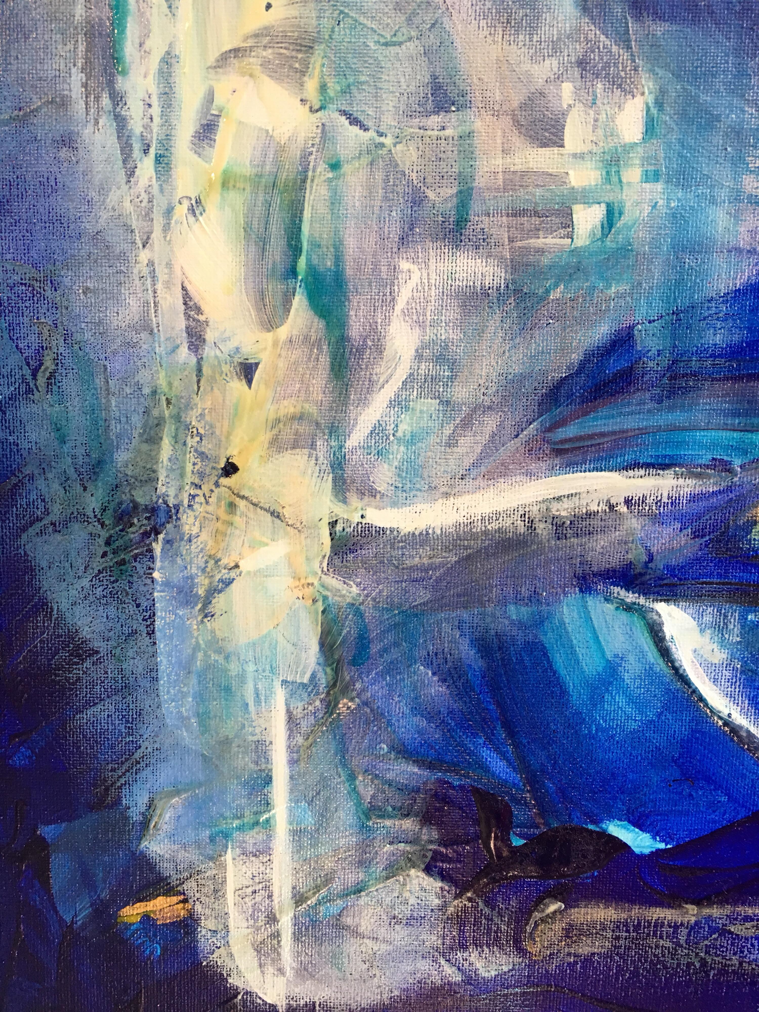 Monde bleu, peinture à l'huile abstraite, signée en vente 1