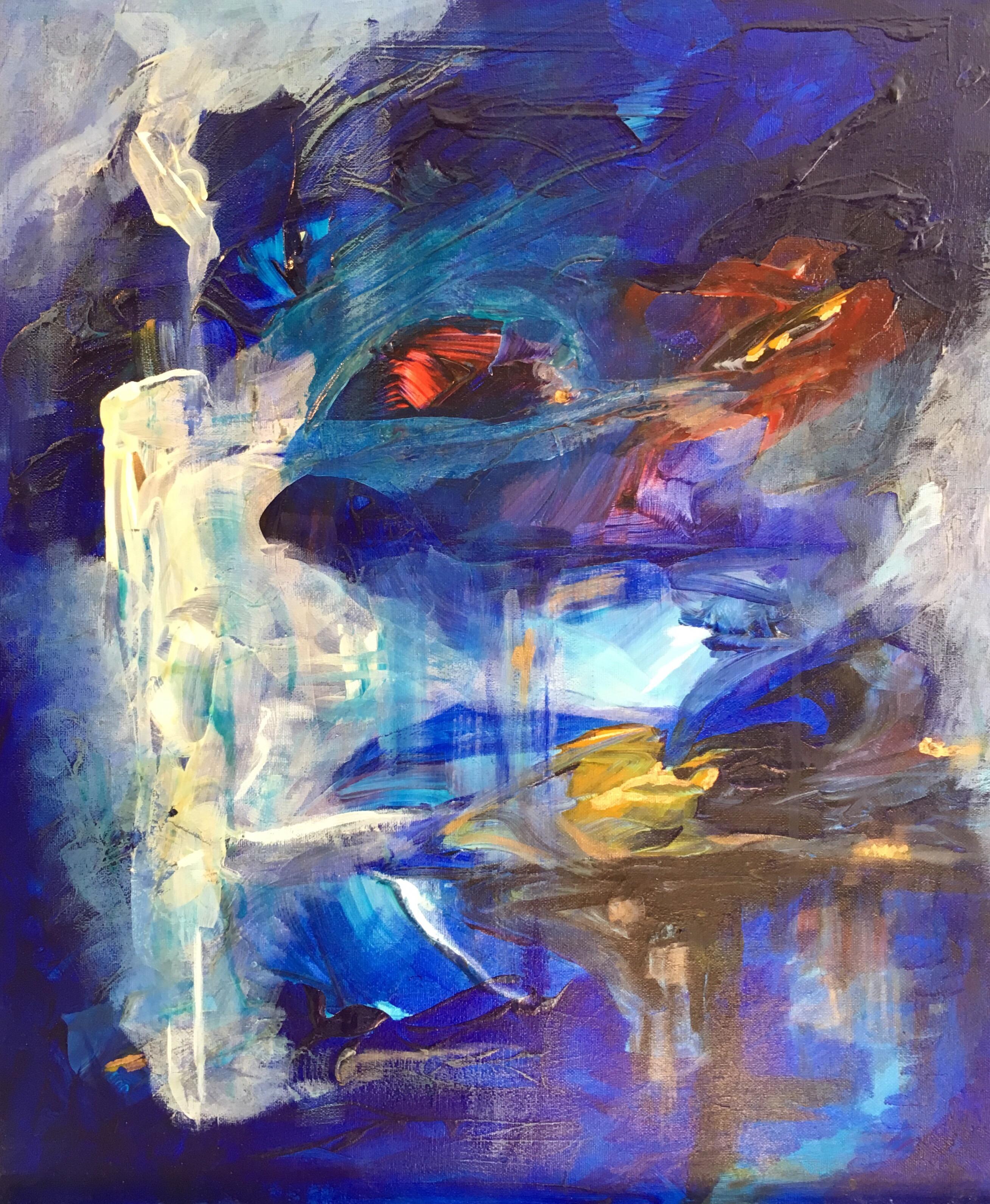 Monde bleu, peinture à l'huile abstraite, signée en vente 2