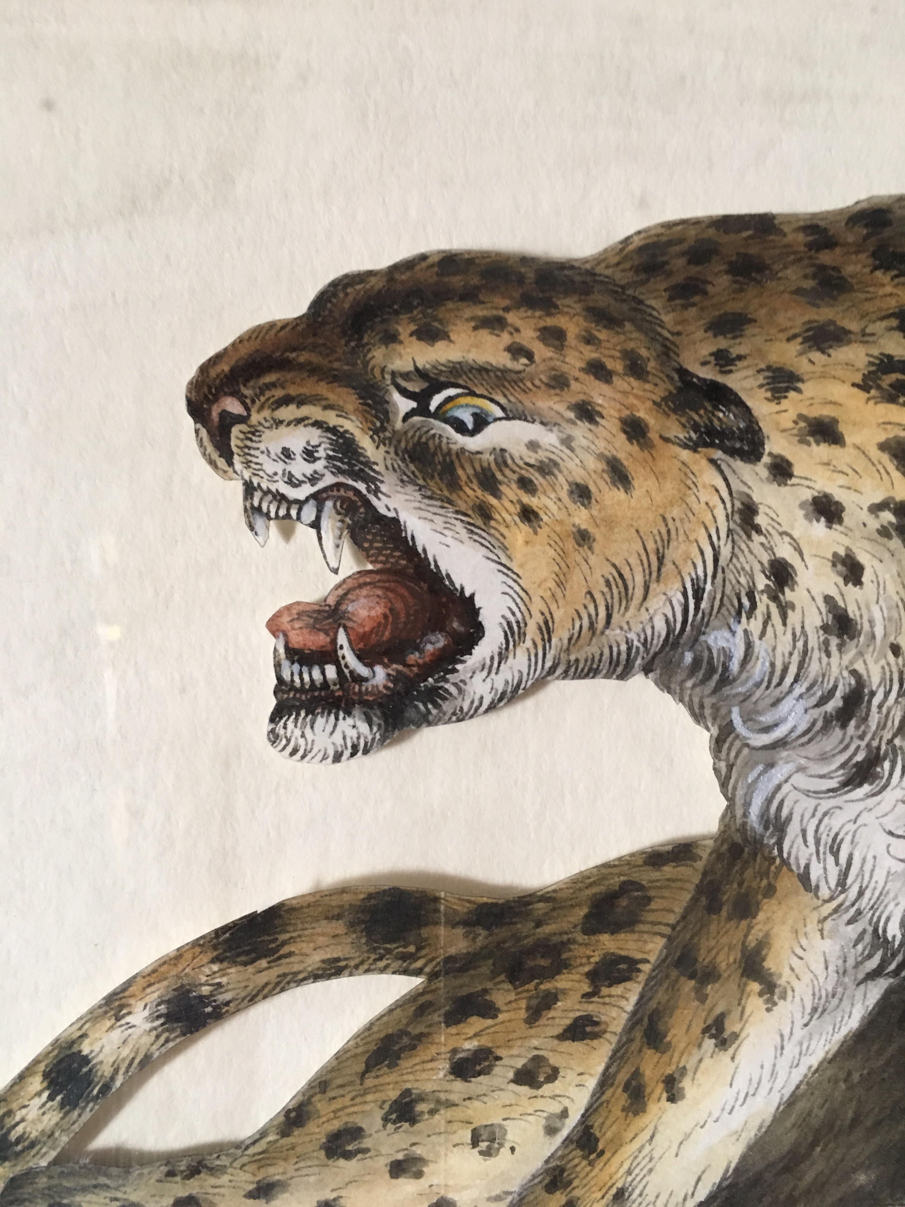 Cheetah Antique Watercolour, British Artist, Original Painting - Gray Animal Painting by Unknown